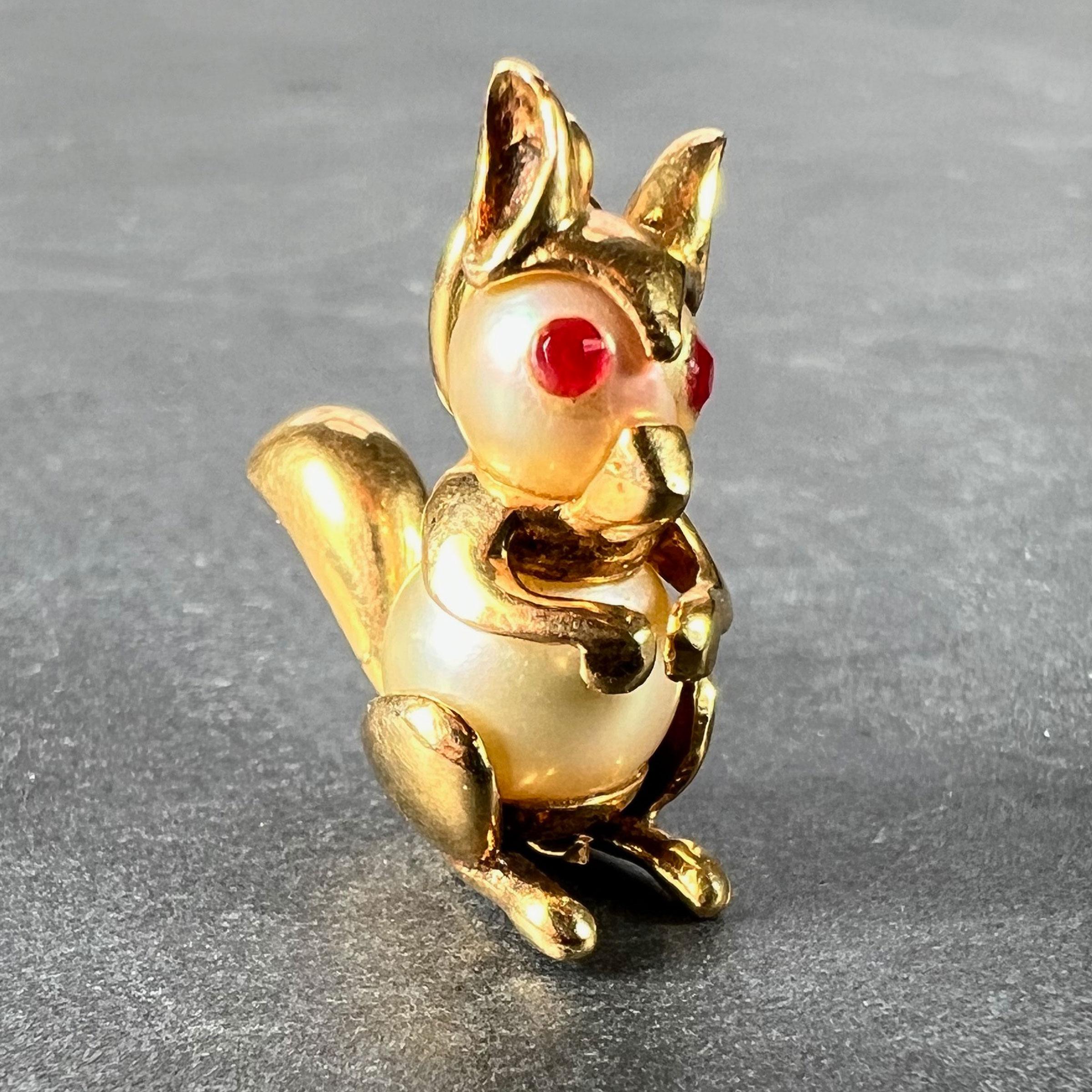 French Squirrel 18K Yellow Gold Cultured Pearl Charm Pendant 2