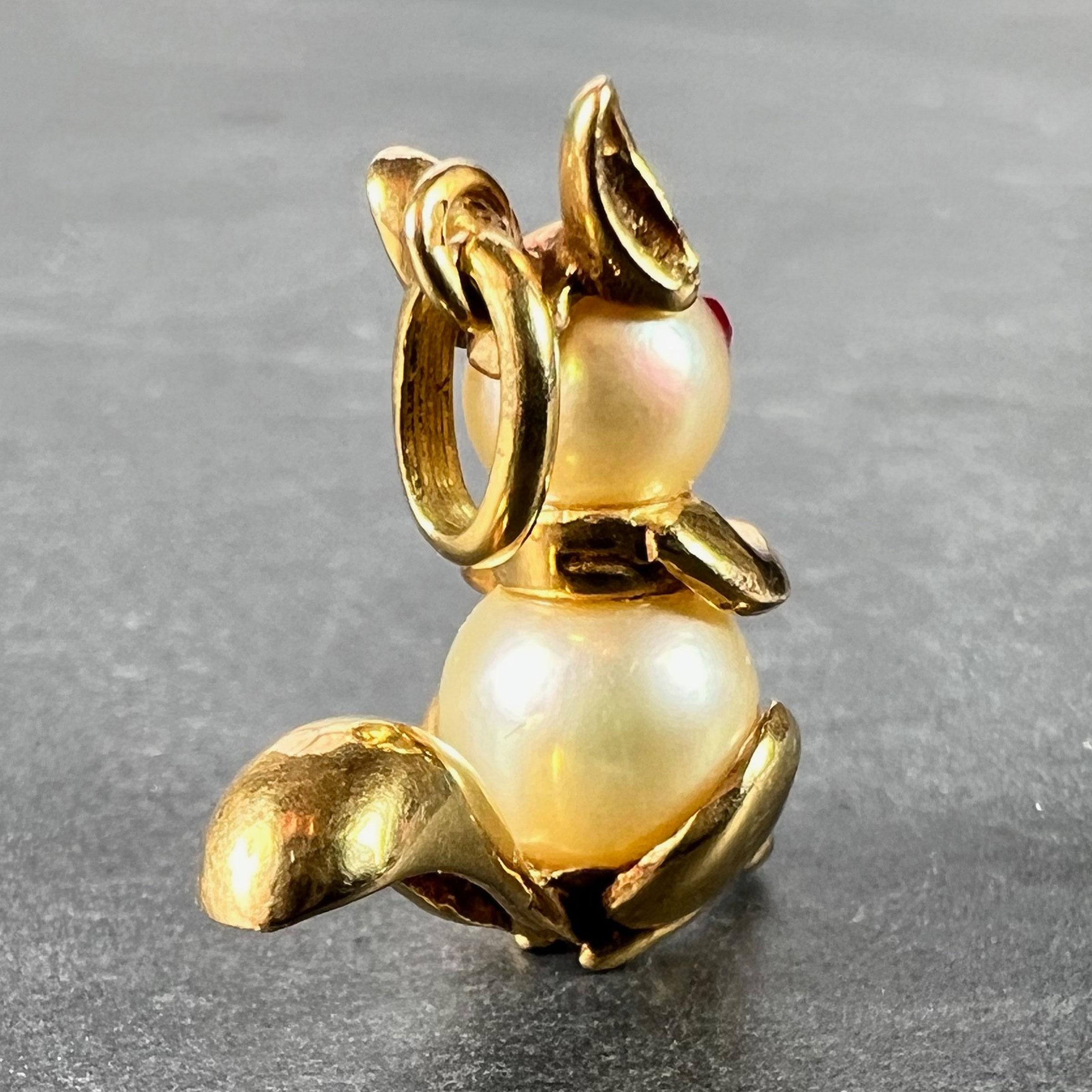 French Squirrel 18K Yellow Gold Cultured Pearl Charm Pendant 4