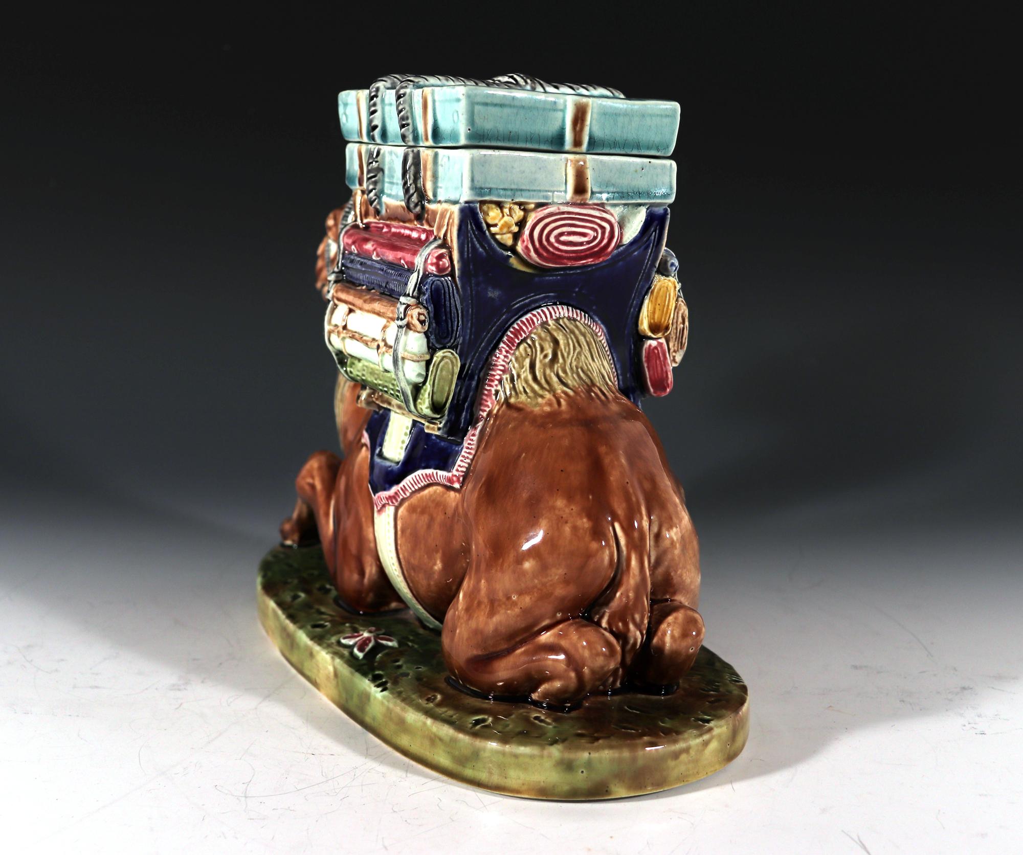 French St. Amand Majolica Camel-Form Lidded Box For Sale 1