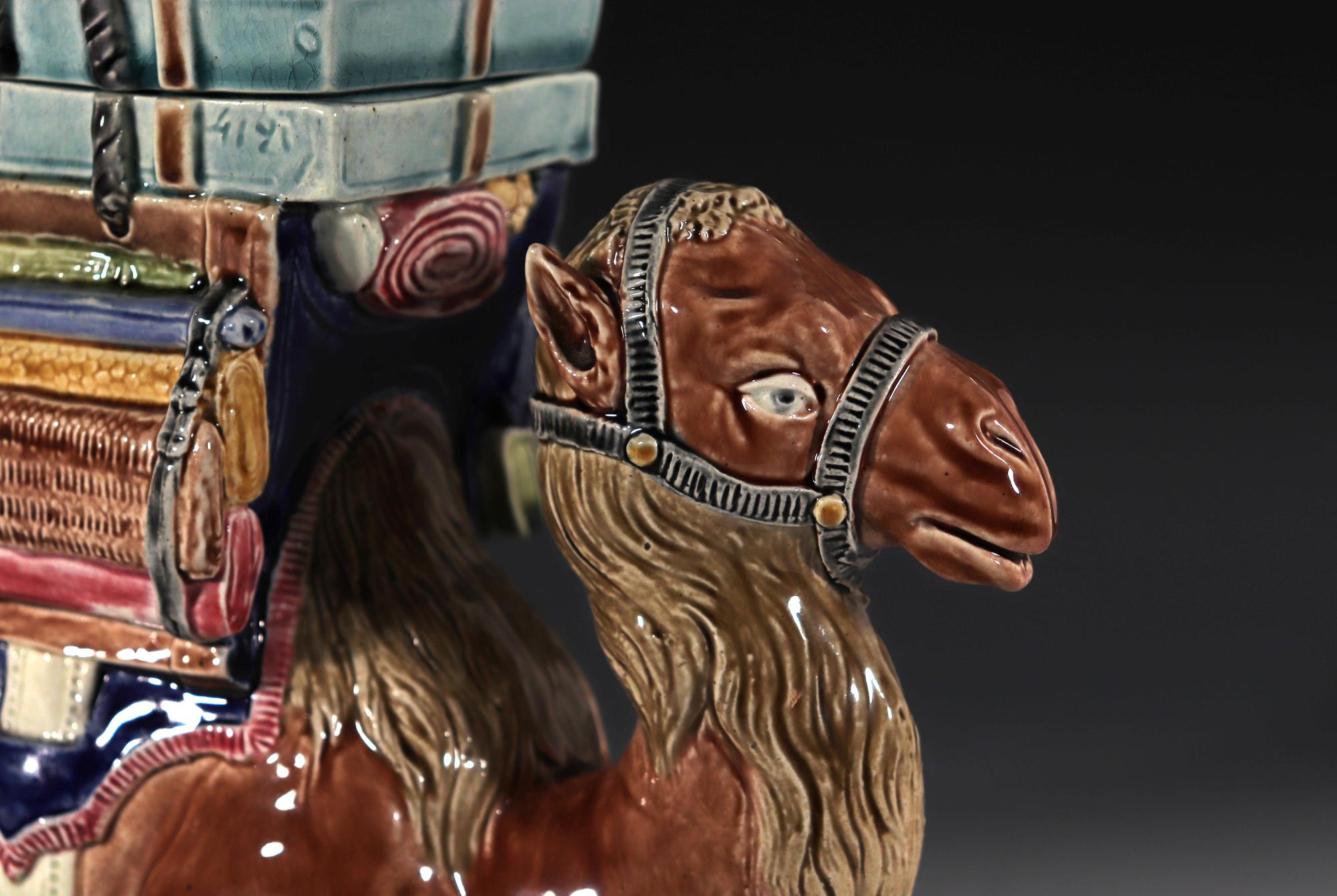 French St. Amand Majolica Camel-Form Lidded Box For Sale 3
