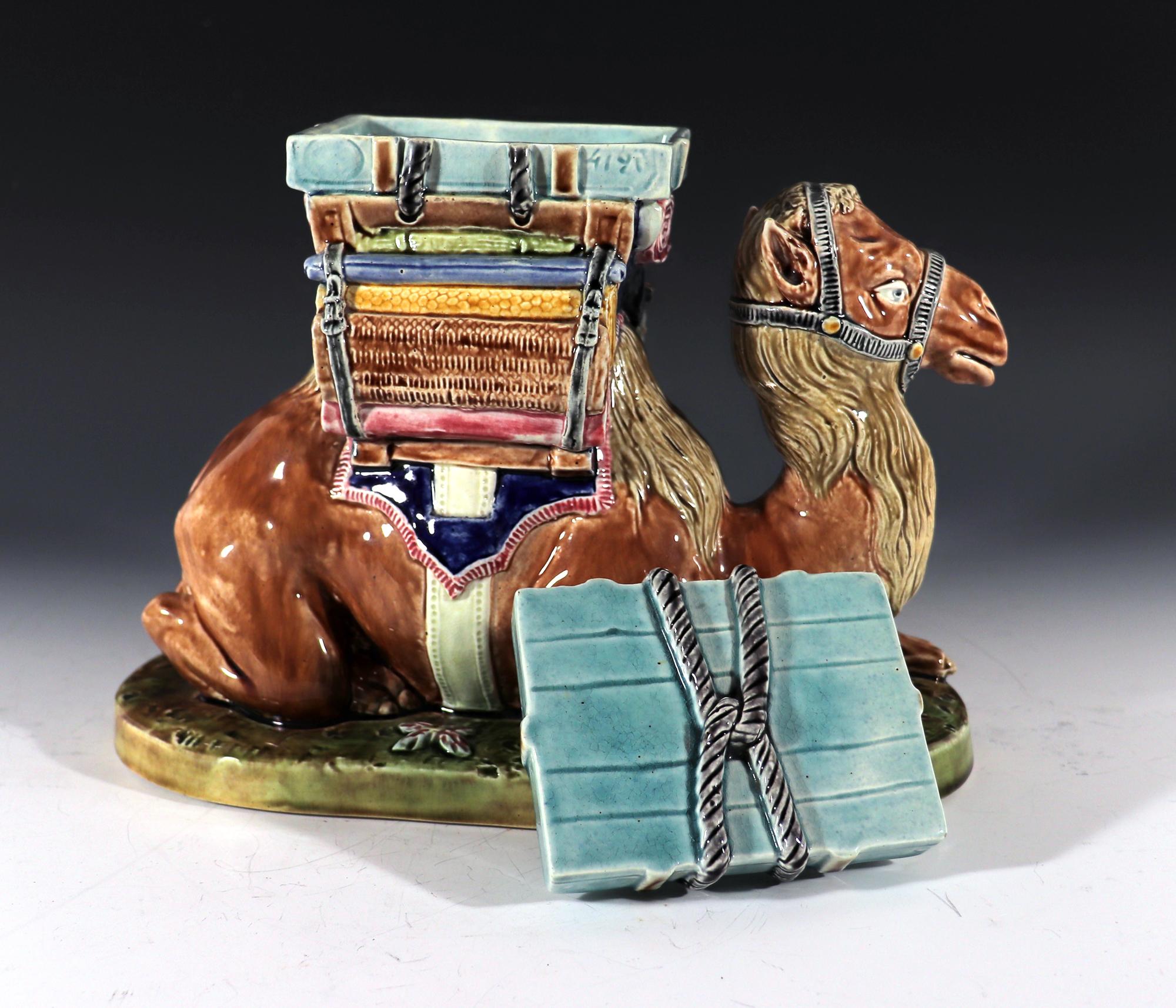 French St. Amand Majolica Camel-Form Lidded Box For Sale 4