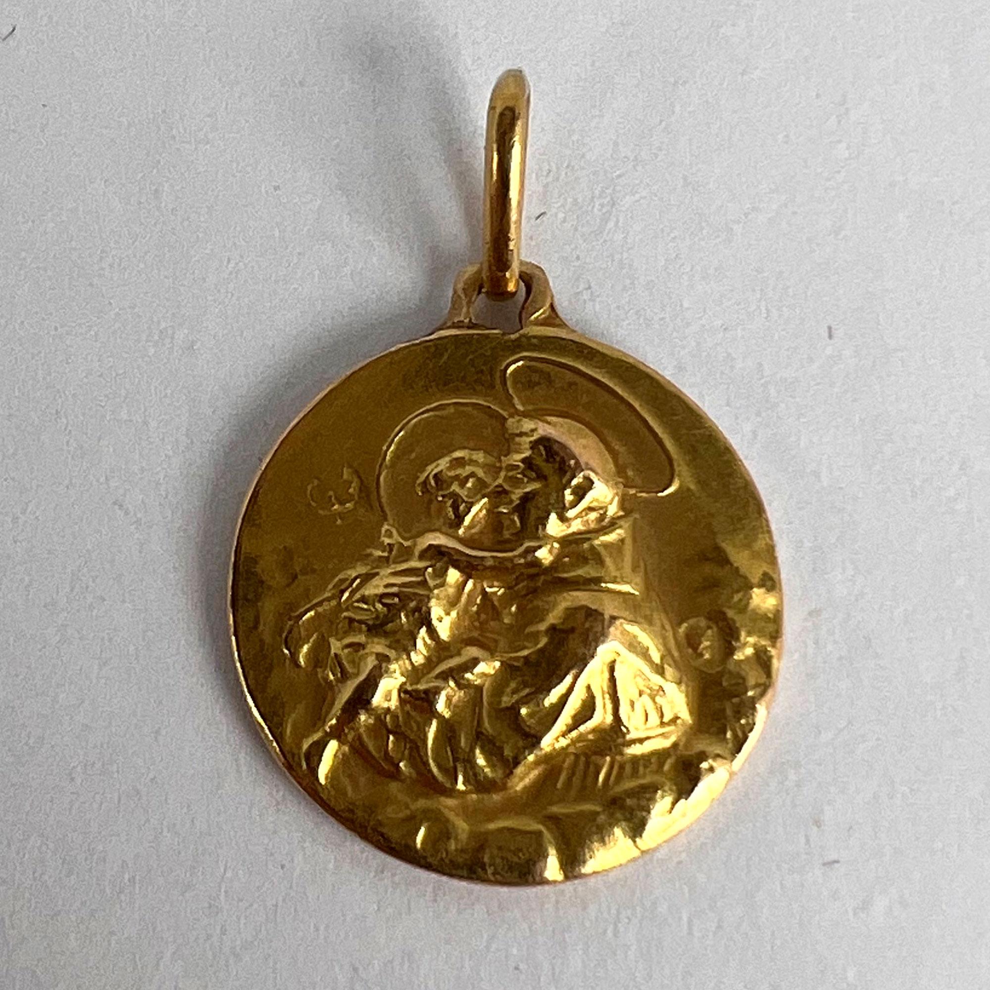 French St Christopher 18K Yellow Gold Charm Medal Pendant 7