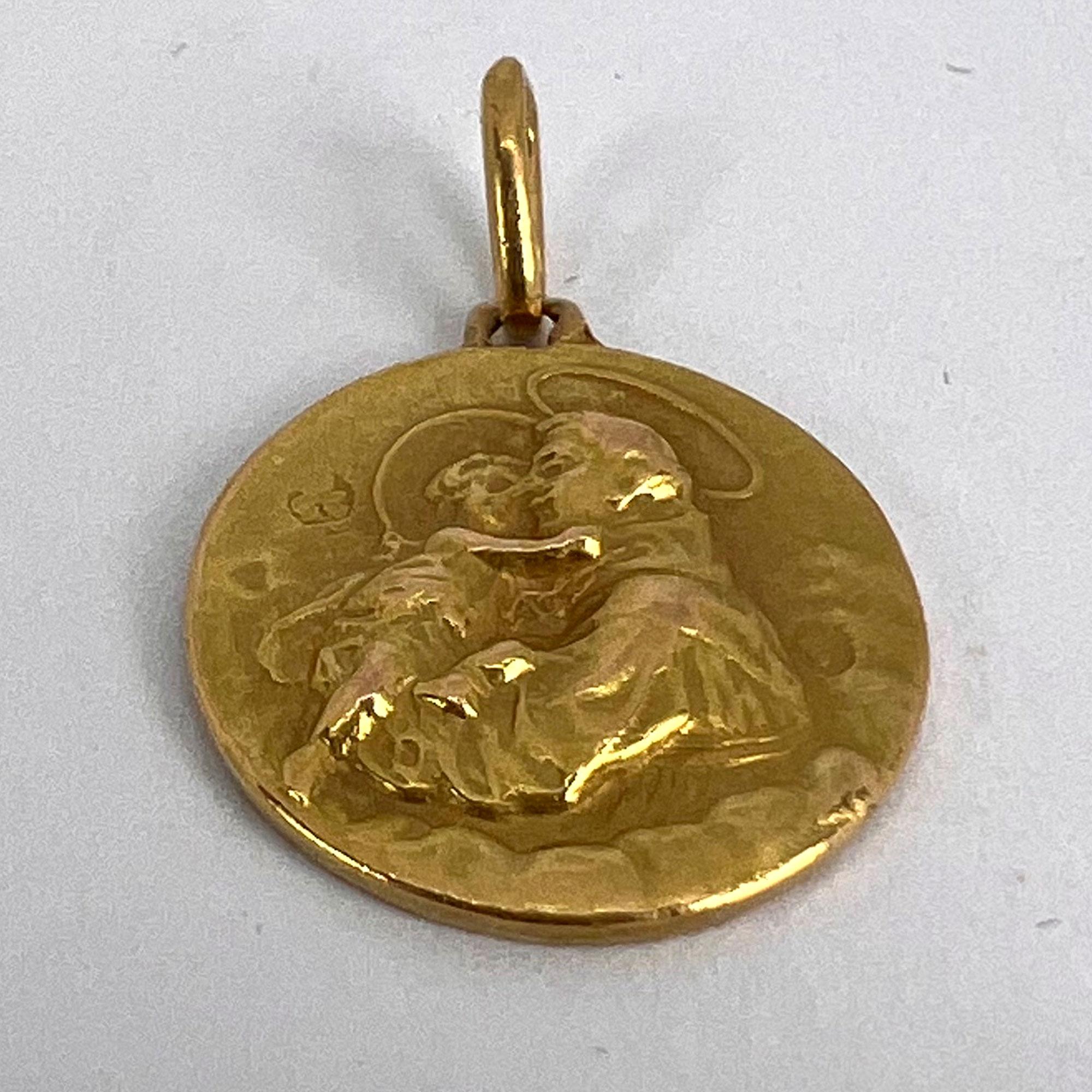 French St Christopher 18K Yellow Gold Charm Medal Pendant 8