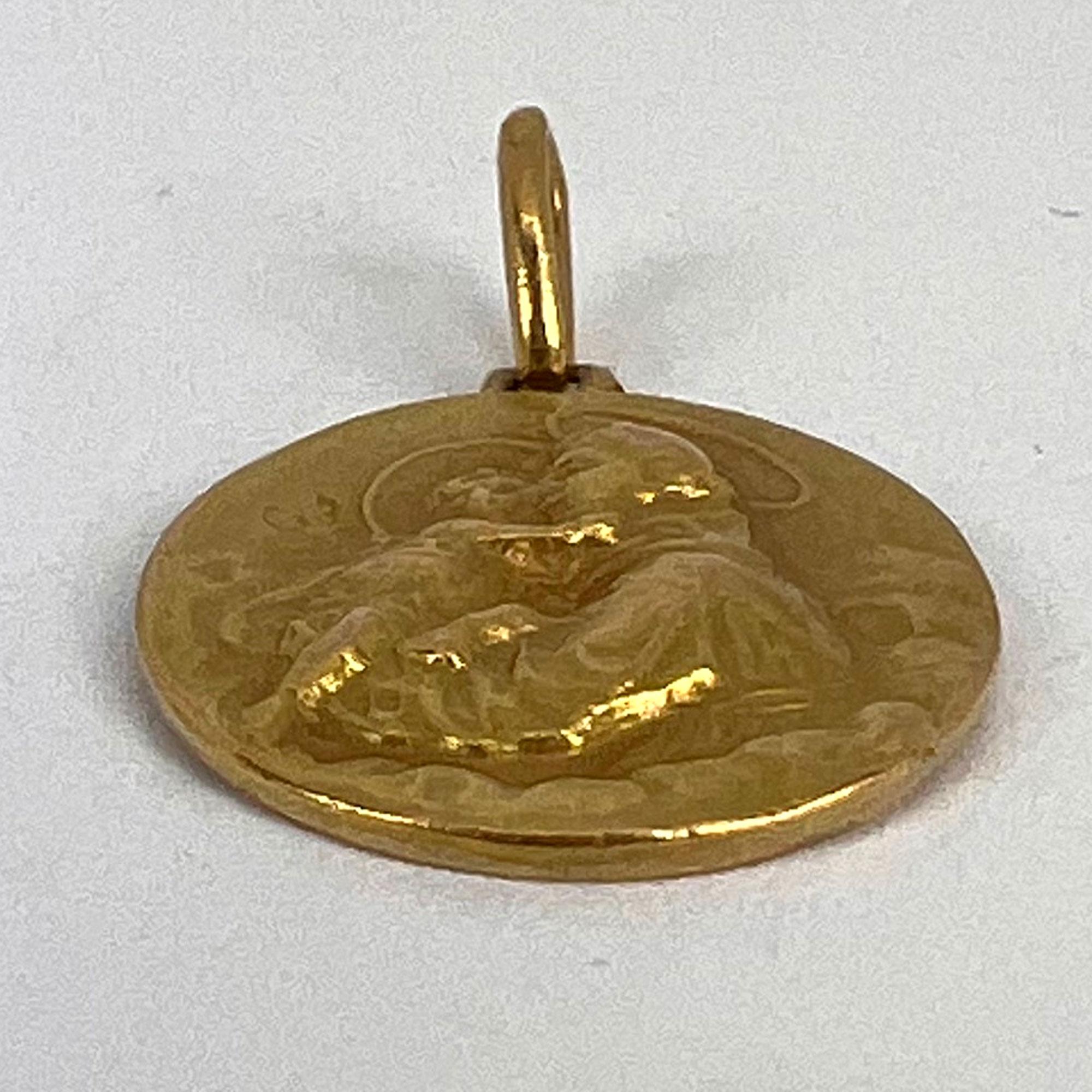 French St Christopher 18K Yellow Gold Charm Medal Pendant 9