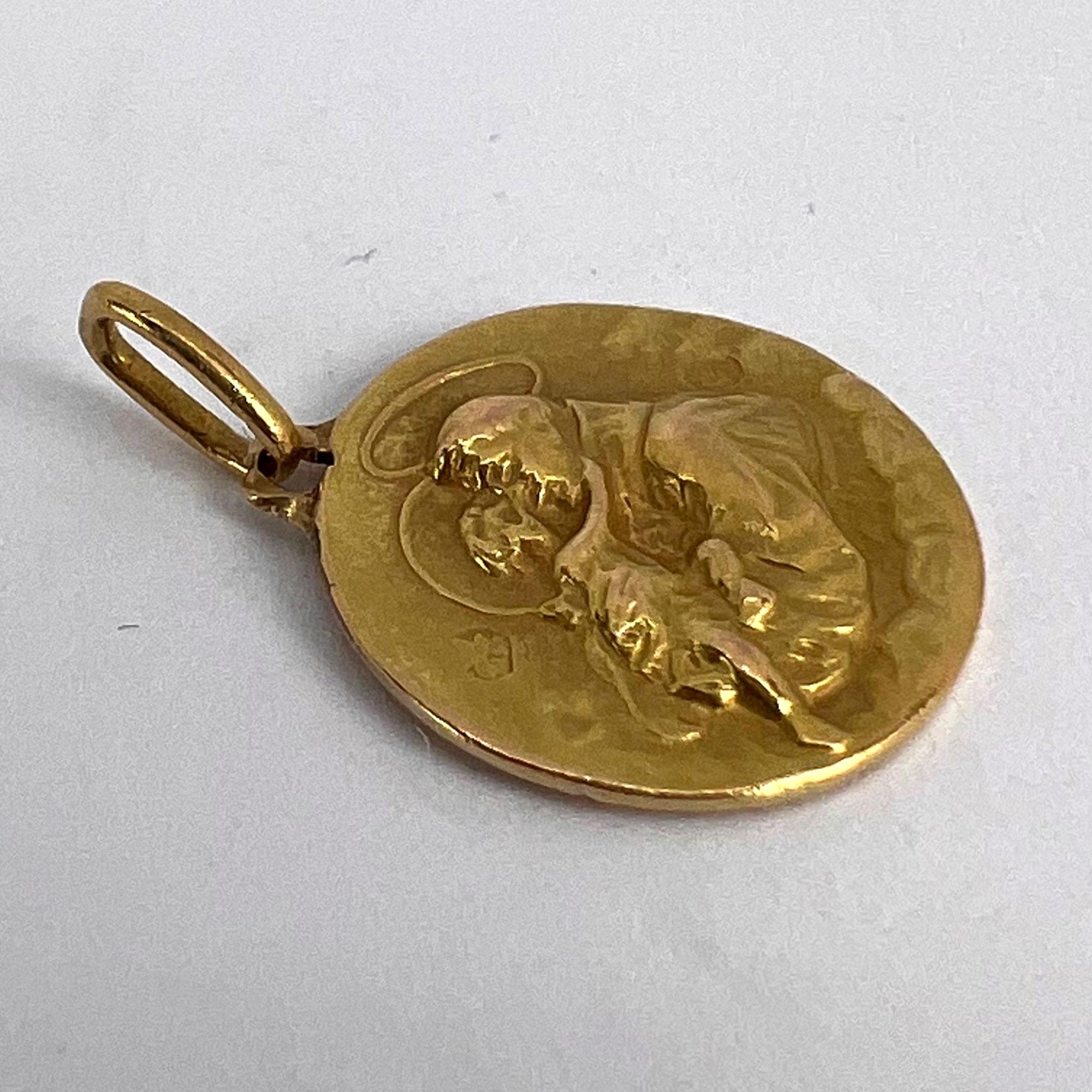French St Christopher 18K Yellow Gold Charm Medal Pendant 10