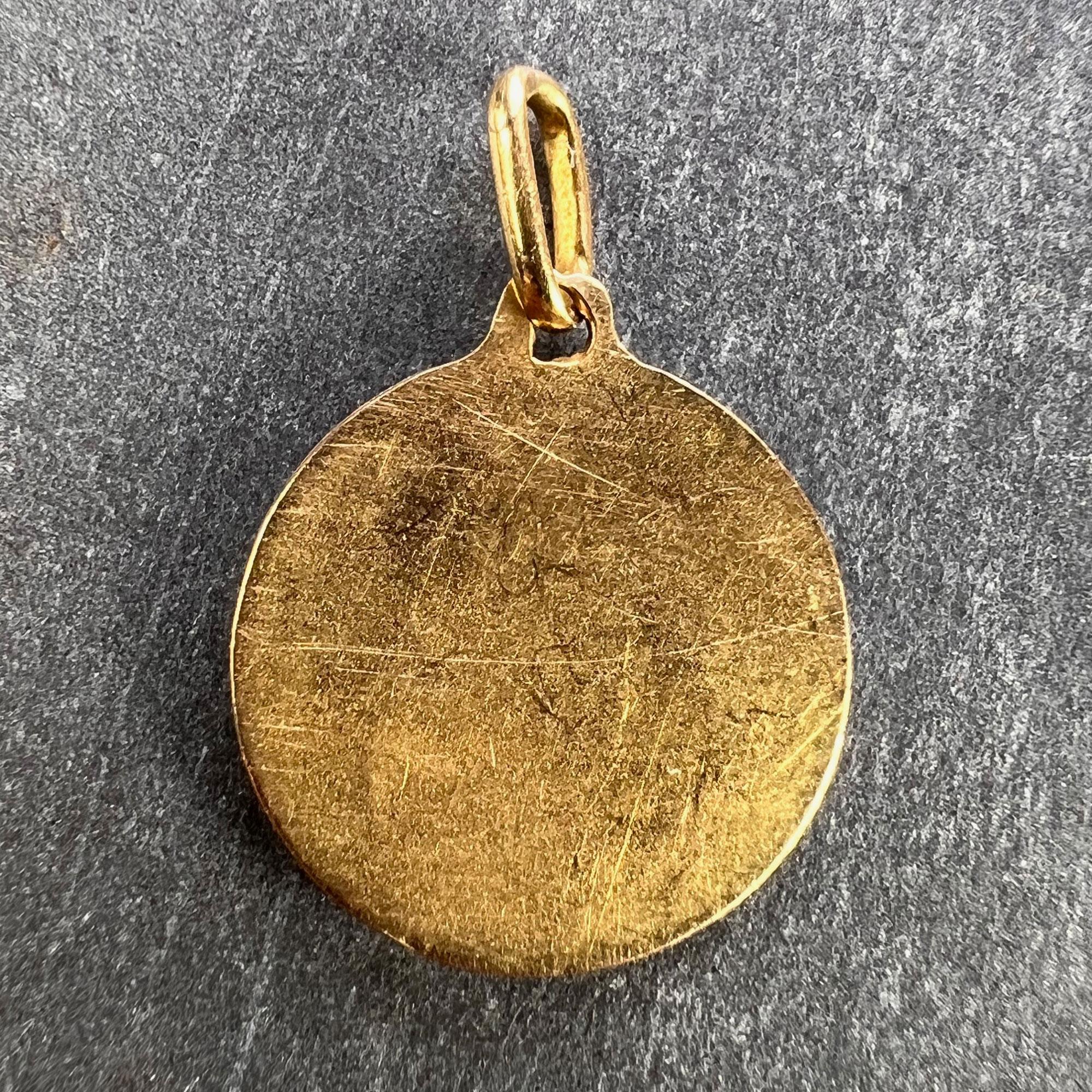 French St Christopher 18K Yellow Gold Charm Medal Pendant In Good Condition In London, GB