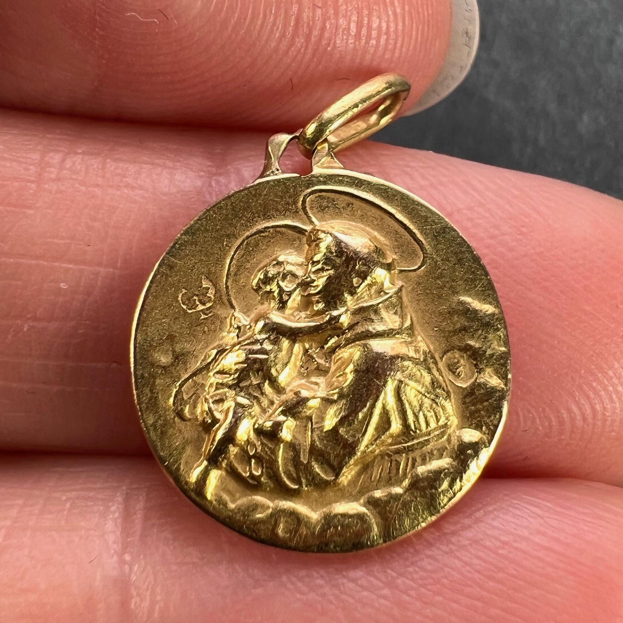 French St Christopher 18K Yellow Gold Charm Medal Pendant 1