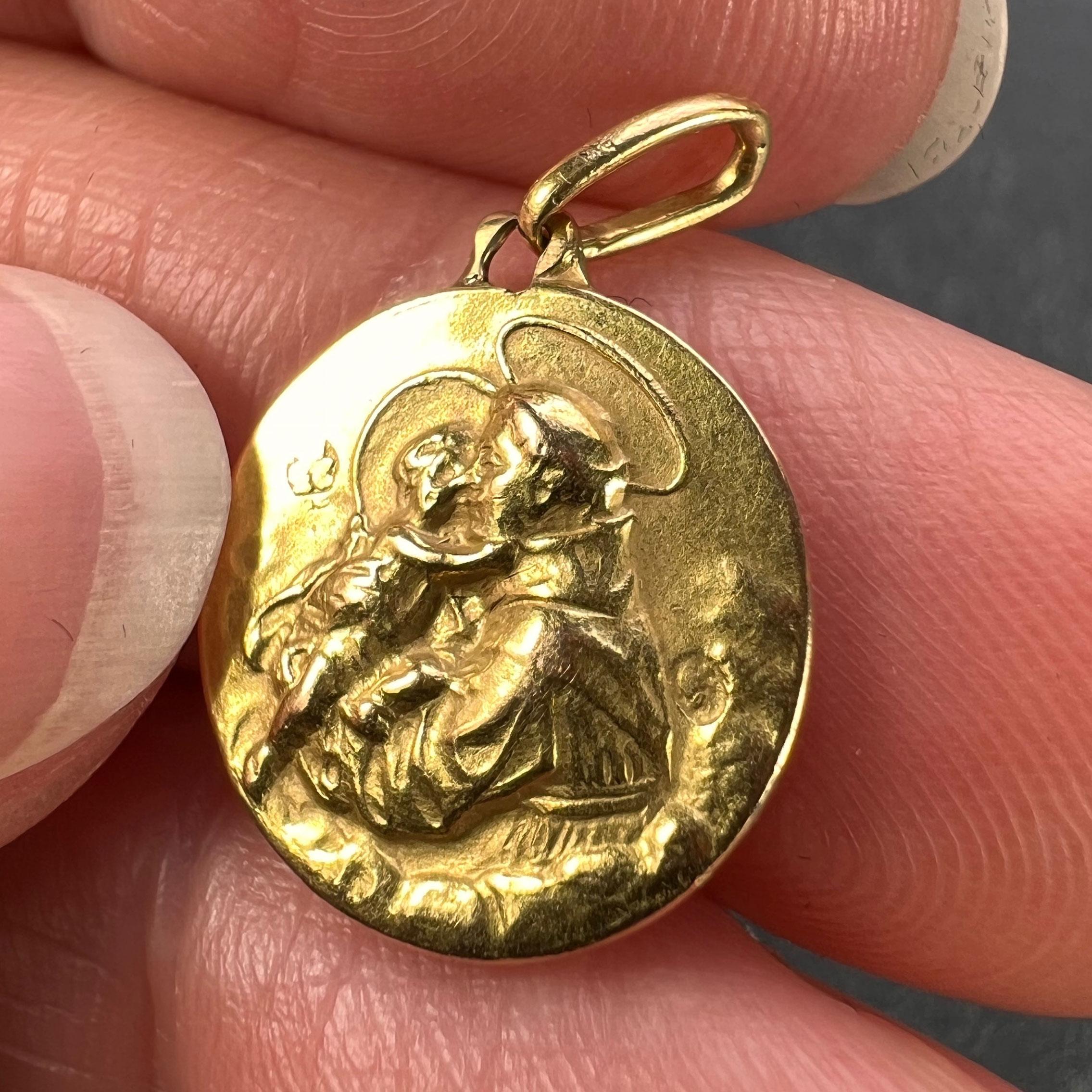 French St Christopher 18K Yellow Gold Charm Medal Pendant 2