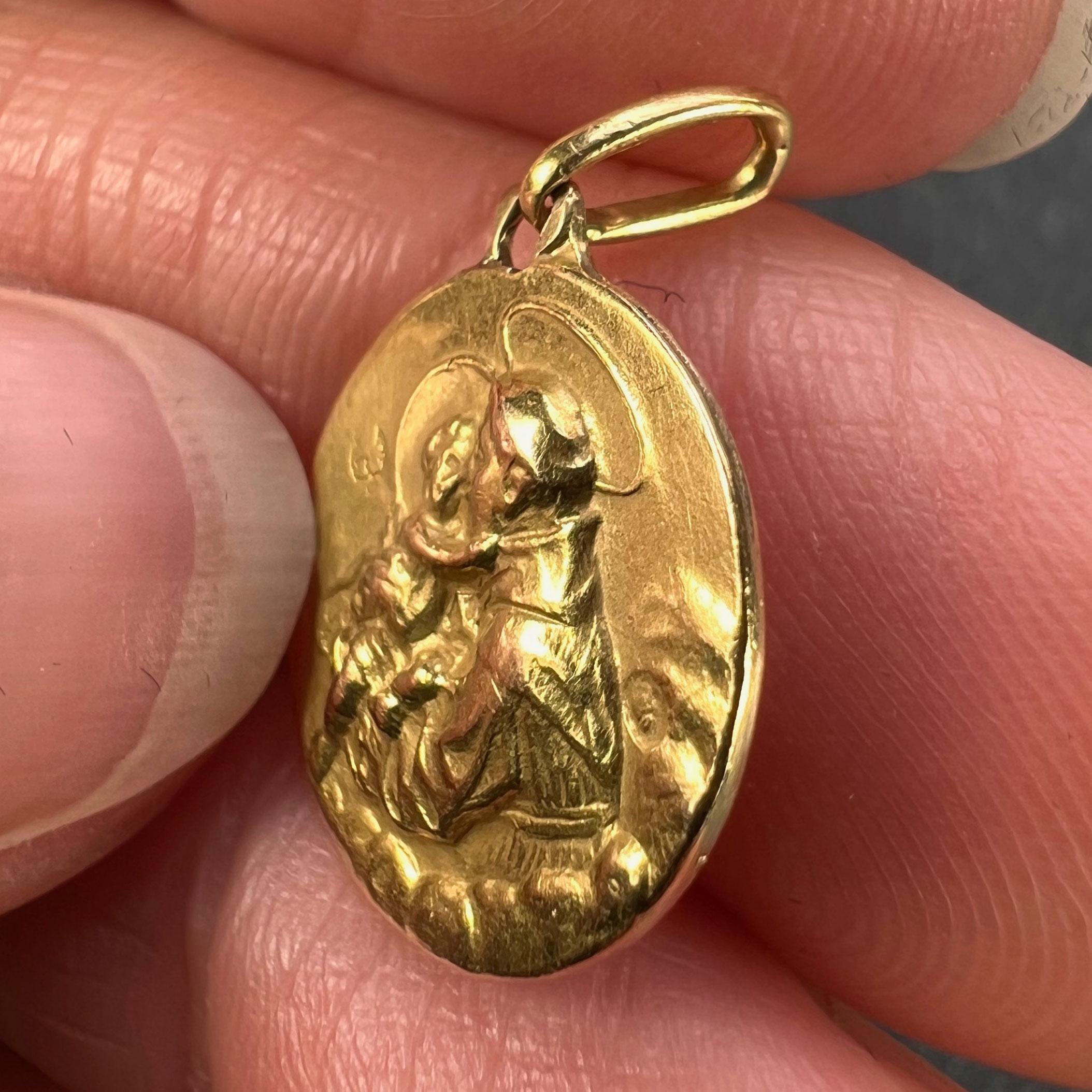French St Christopher 18K Yellow Gold Charm Medal Pendant 3
