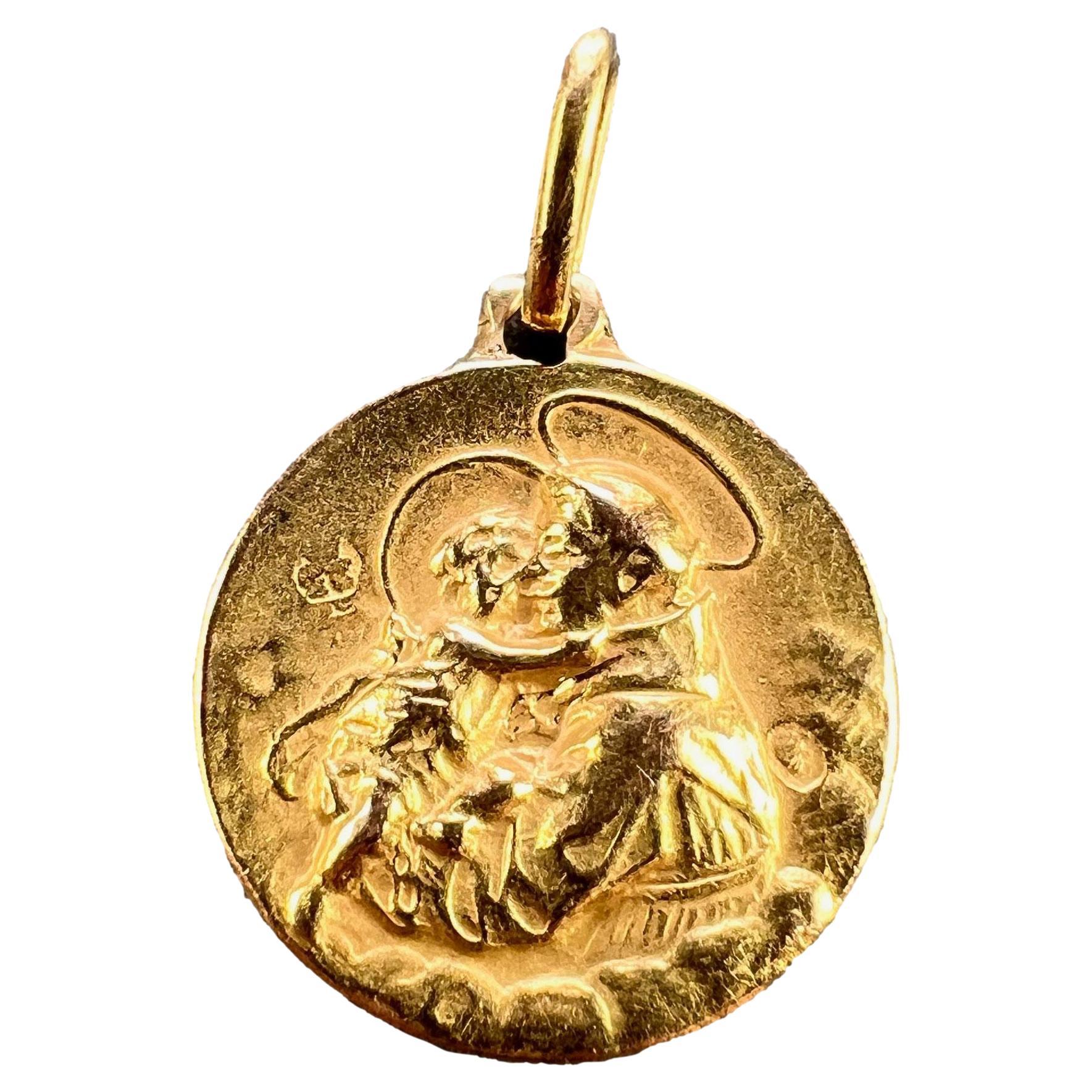 French St Christopher 18K Yellow Gold Charm Medal Pendant