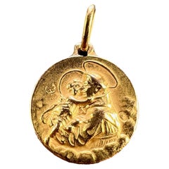 French St Christopher 18K Yellow Gold Charm Medal Pendant