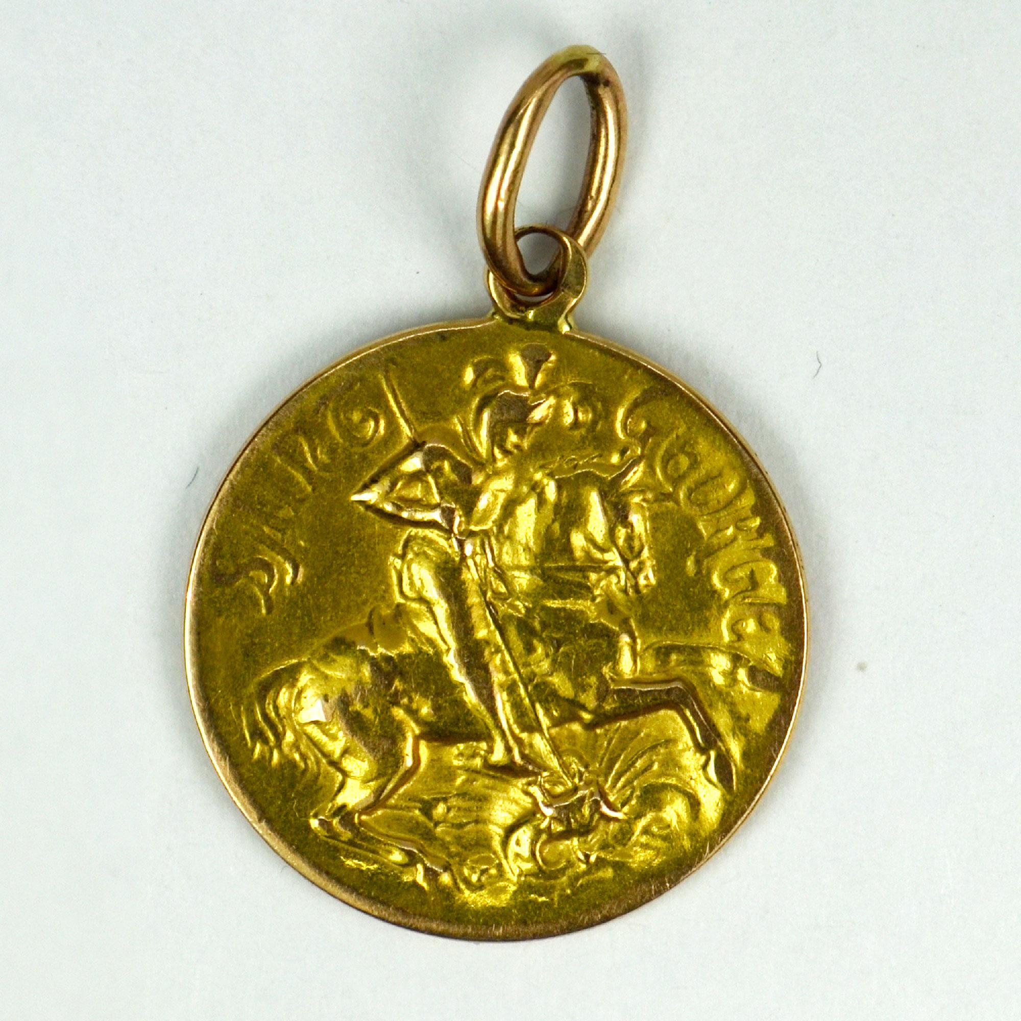 Women's or Men's French St George 18K Yellow Gold Charm Pendant