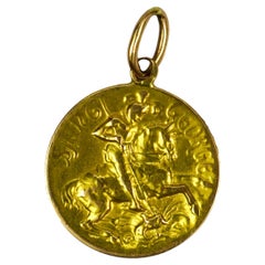French St George 18K Yellow Gold Charm Pendant