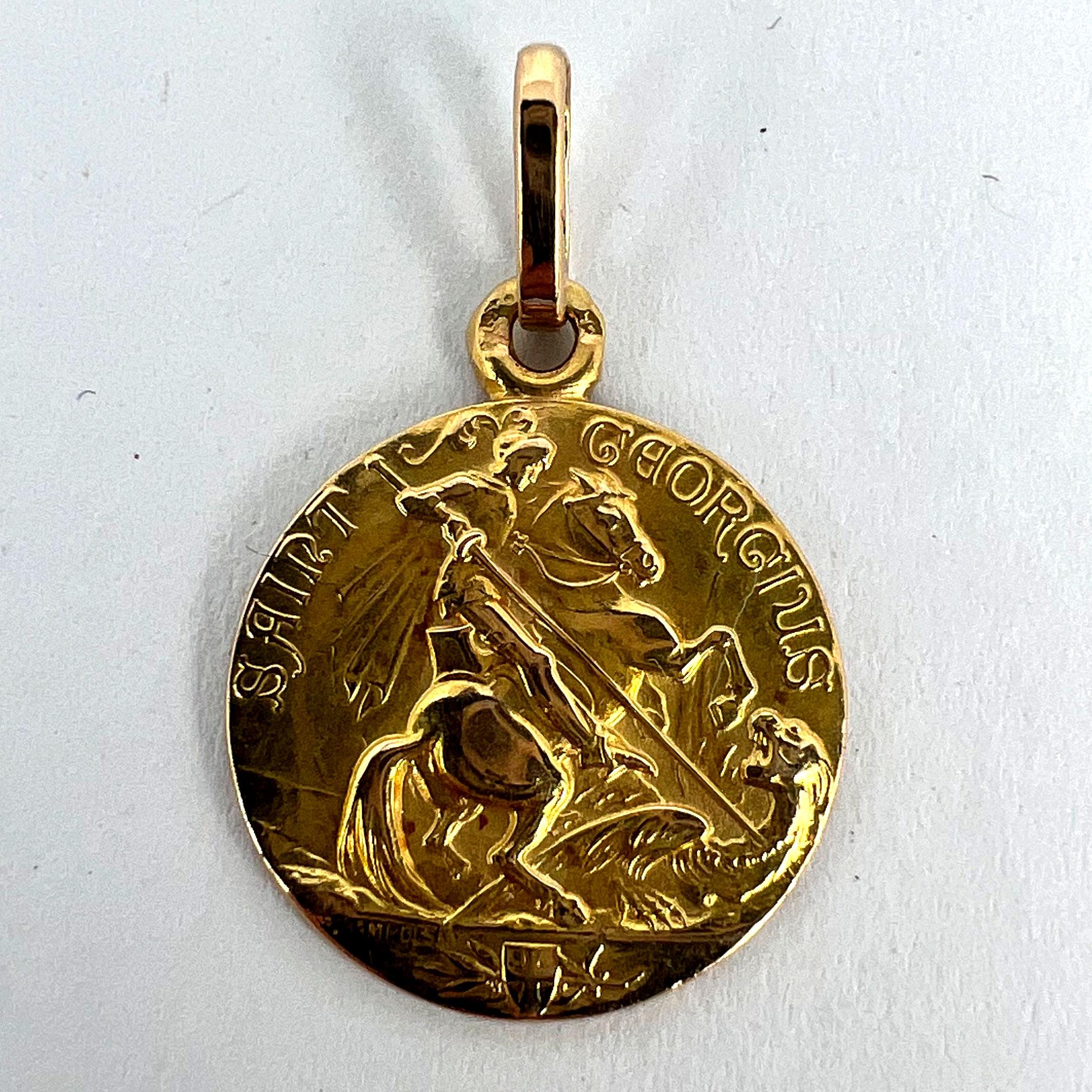 French St George and the Dragon 18K Yellow Gold Medal Pendant 8