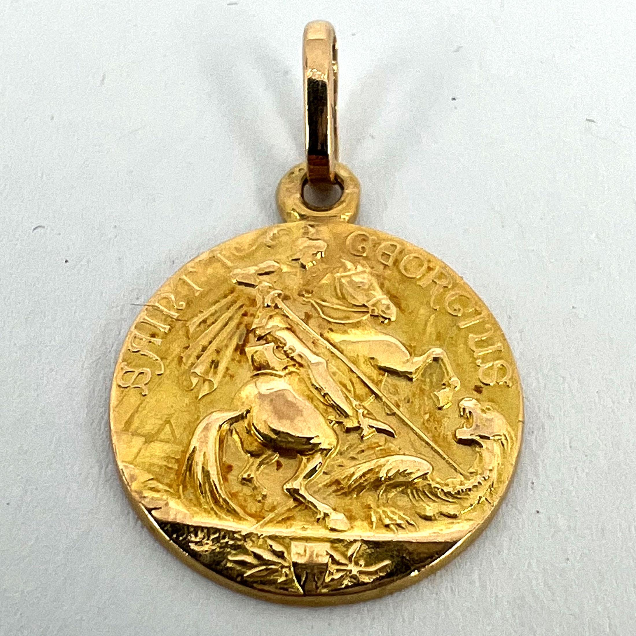 French St George and the Dragon 18K Yellow Gold Medal Pendant 9