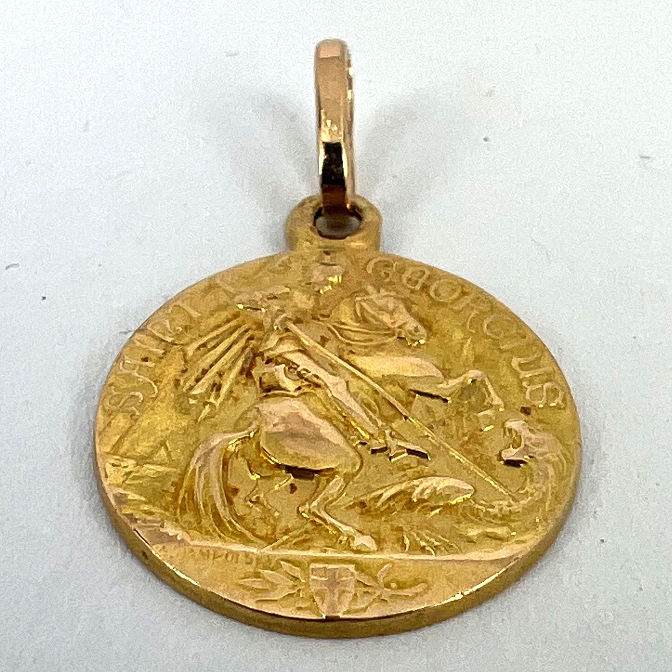 French St George and the Dragon 18K Yellow Gold Medal Pendant 10