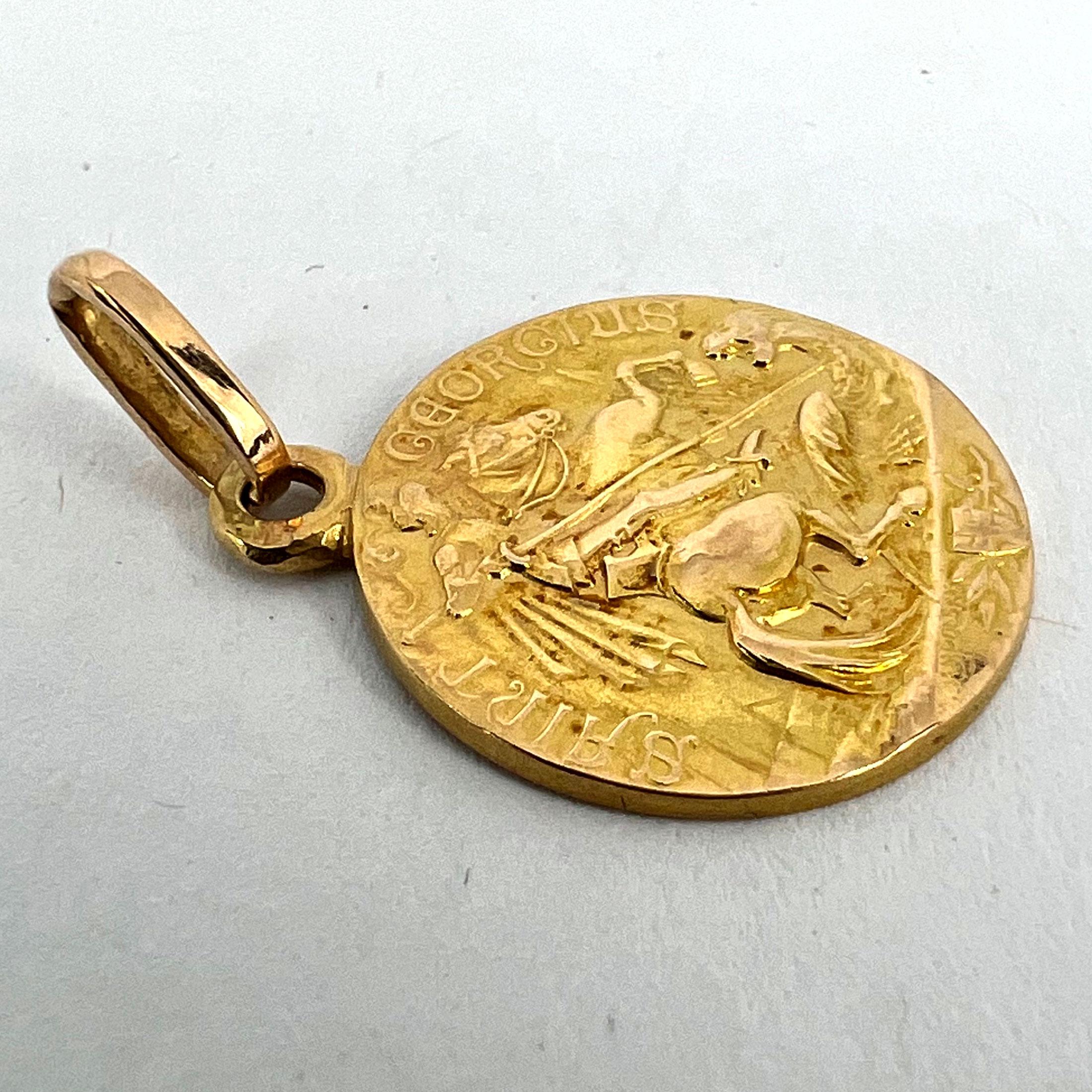French St George and the Dragon 18K Yellow Gold Medal Pendant 11