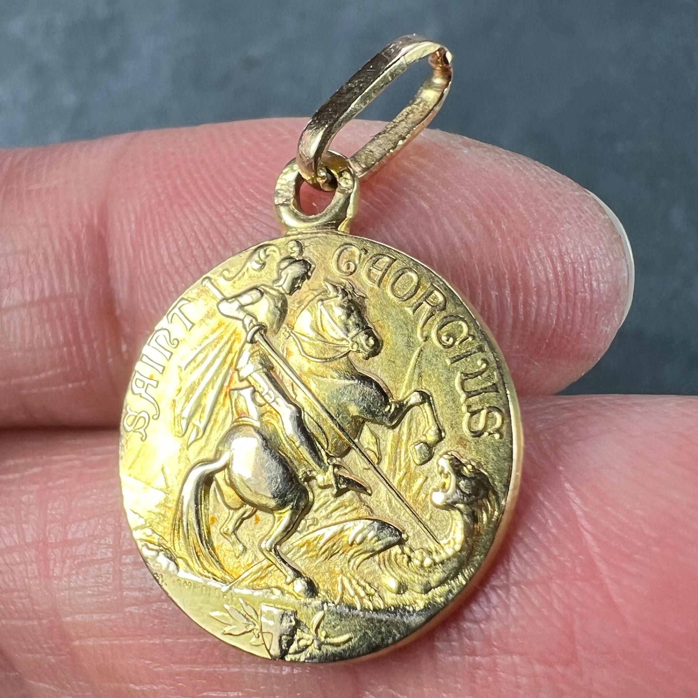 French St George and the Dragon 18K Yellow Gold Medal Pendant 2