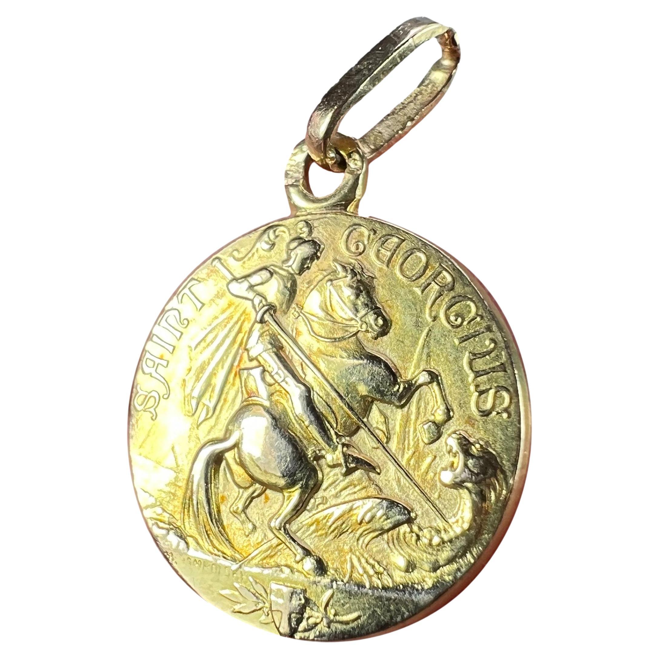 French St George and the Dragon 18K Yellow Gold Medal Pendant
