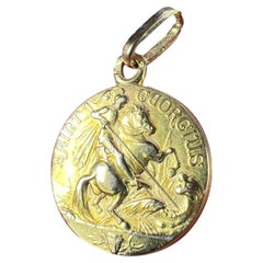 French St George and the Dragon 18K Yellow Gold Medal Pendant
