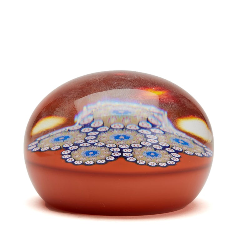 French St Louis Limited Edition Millefiori Orange Glass Paperweight