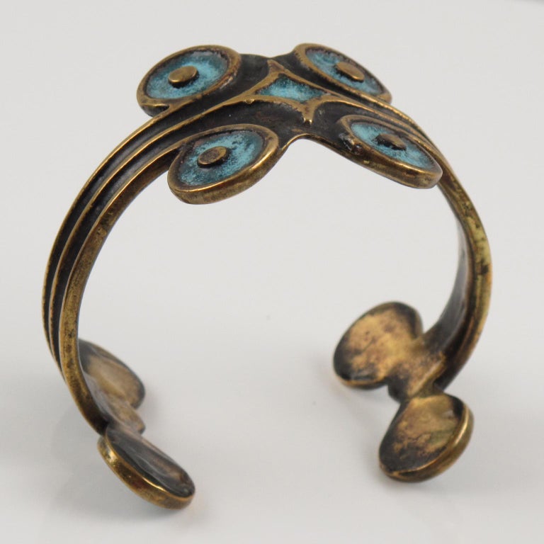 Bracelet Vintage St Luc - Créateur - Bronze Et émaux Multicolores - Style Moderniste - Occasion Porté
