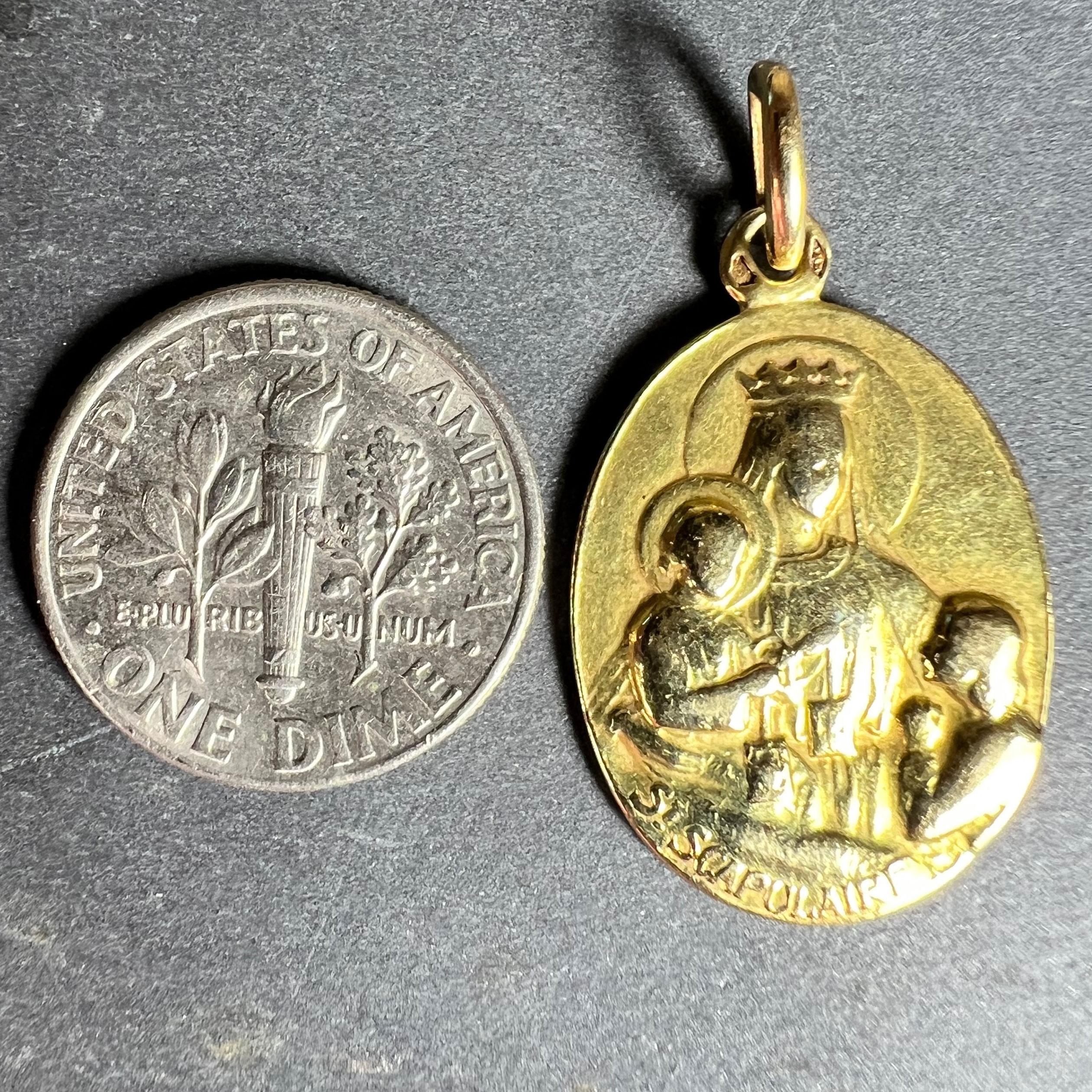 French St Scapulaire Madonna Jesus Sacred Heart 18K Yellow Gold Medal Pendant For Sale 6