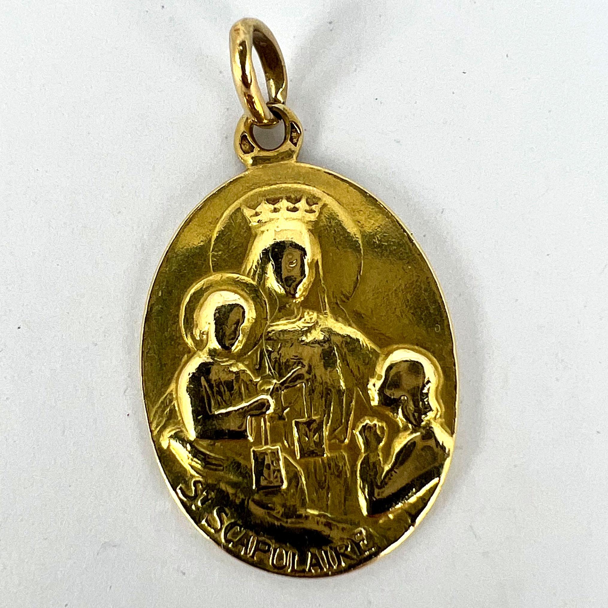 French St Scapulaire Madonna Jesus Sacred Heart 18K Yellow Gold Medal Pendant For Sale 7