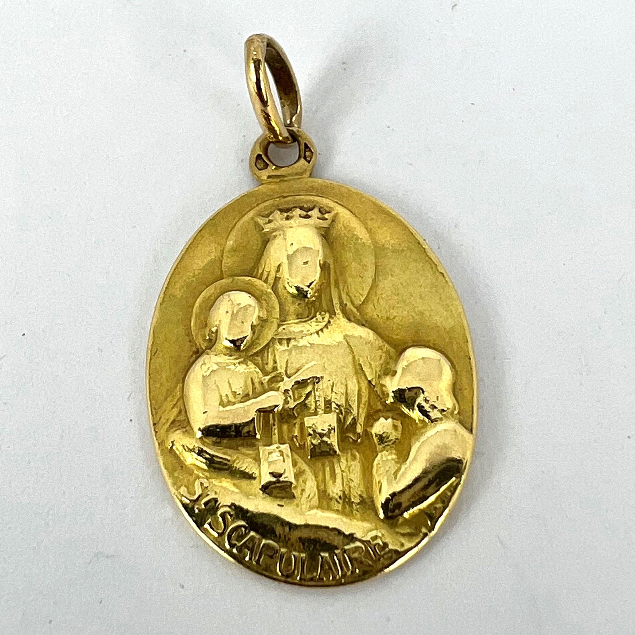 French St Scapulaire Madonna Jesus Sacred Heart 18K Yellow Gold Medal Pendant For Sale 8
