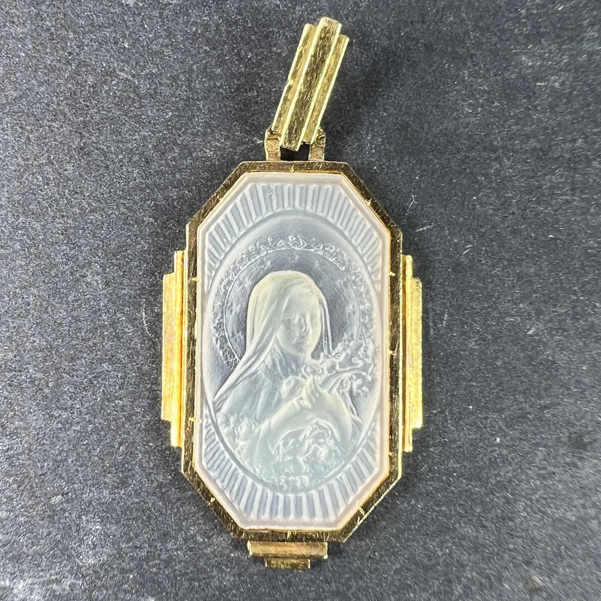 French St Therese Mother of Pearl 18K Yellow Gold Charm Pendant For ...