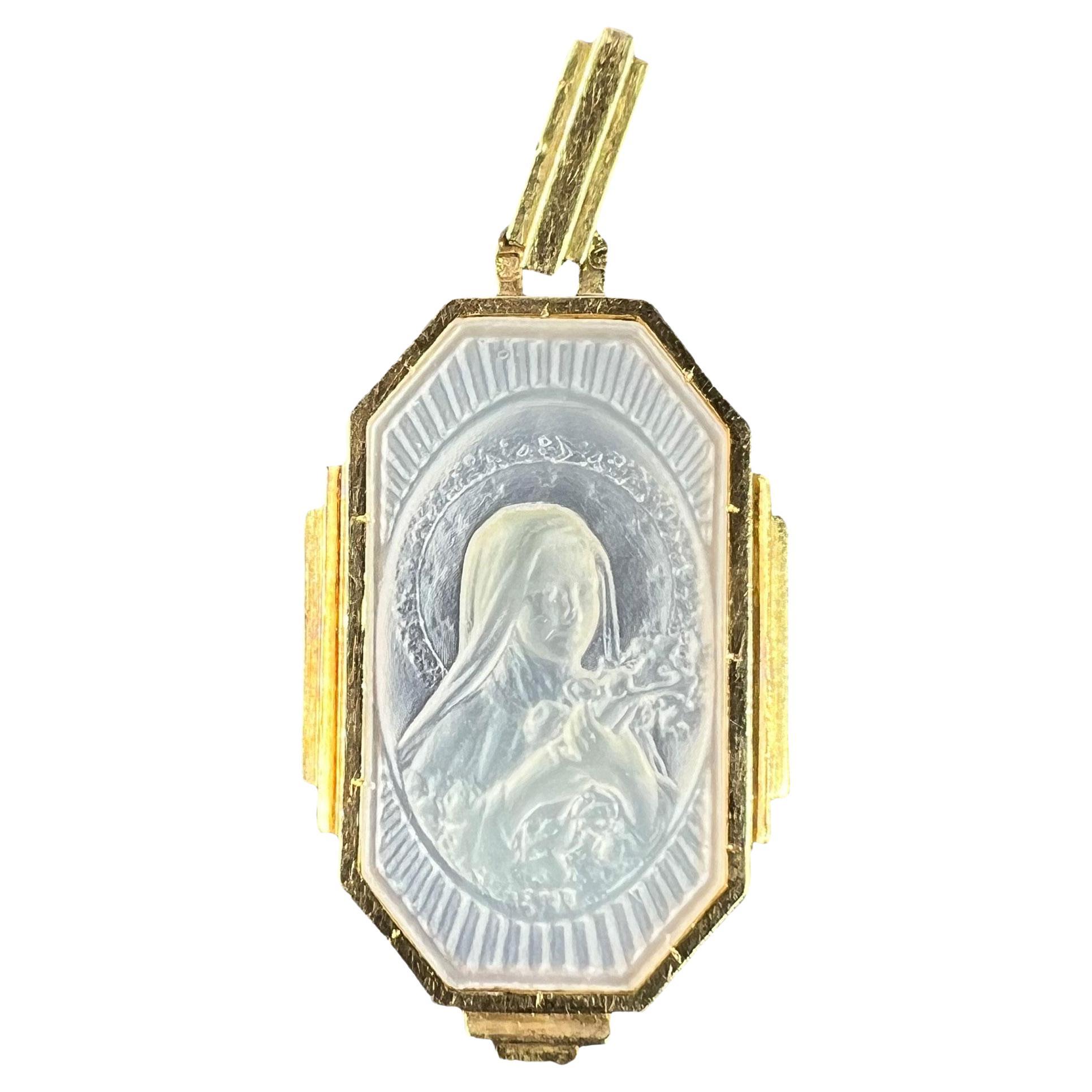 French St Therese Mother of Pearl 18K Yellow Gold Charm Pendant For ...