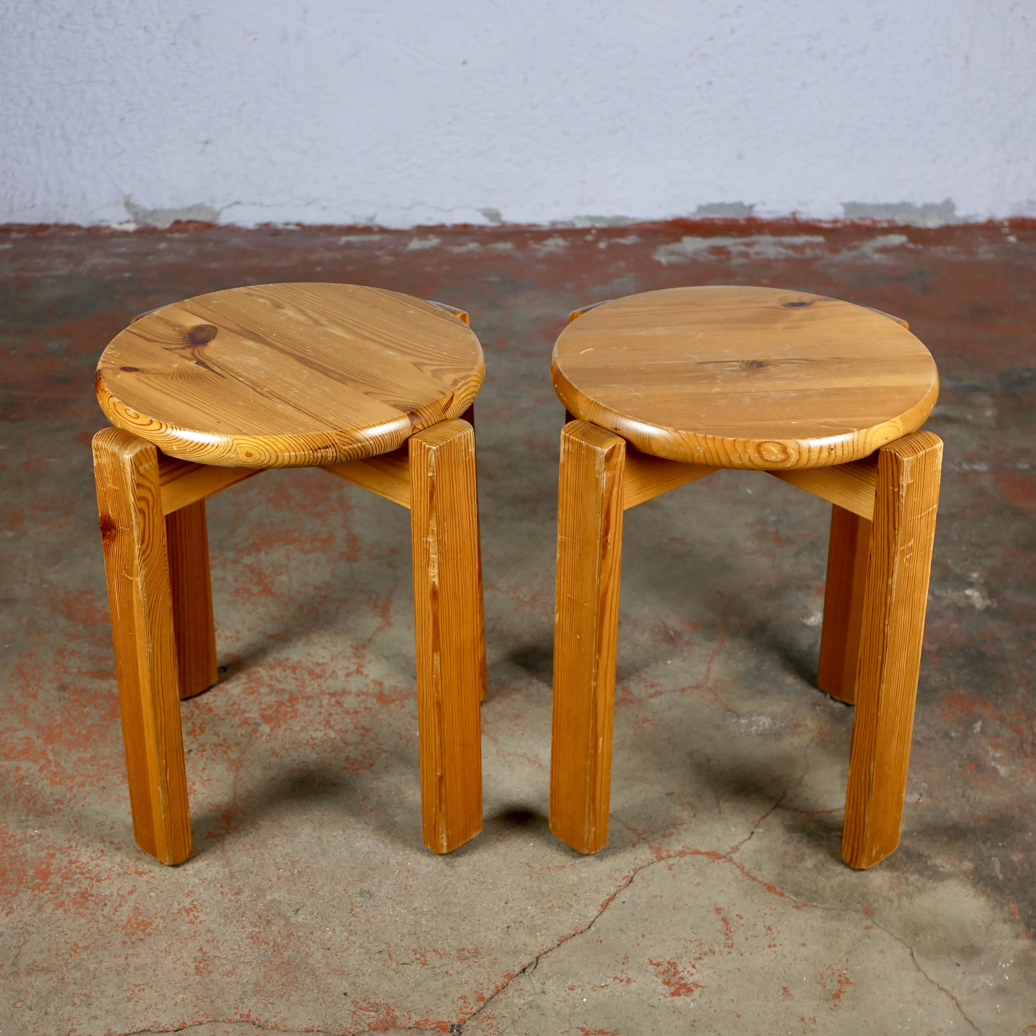 Late 20th Century French Stackable Pine Stools from the 1980s