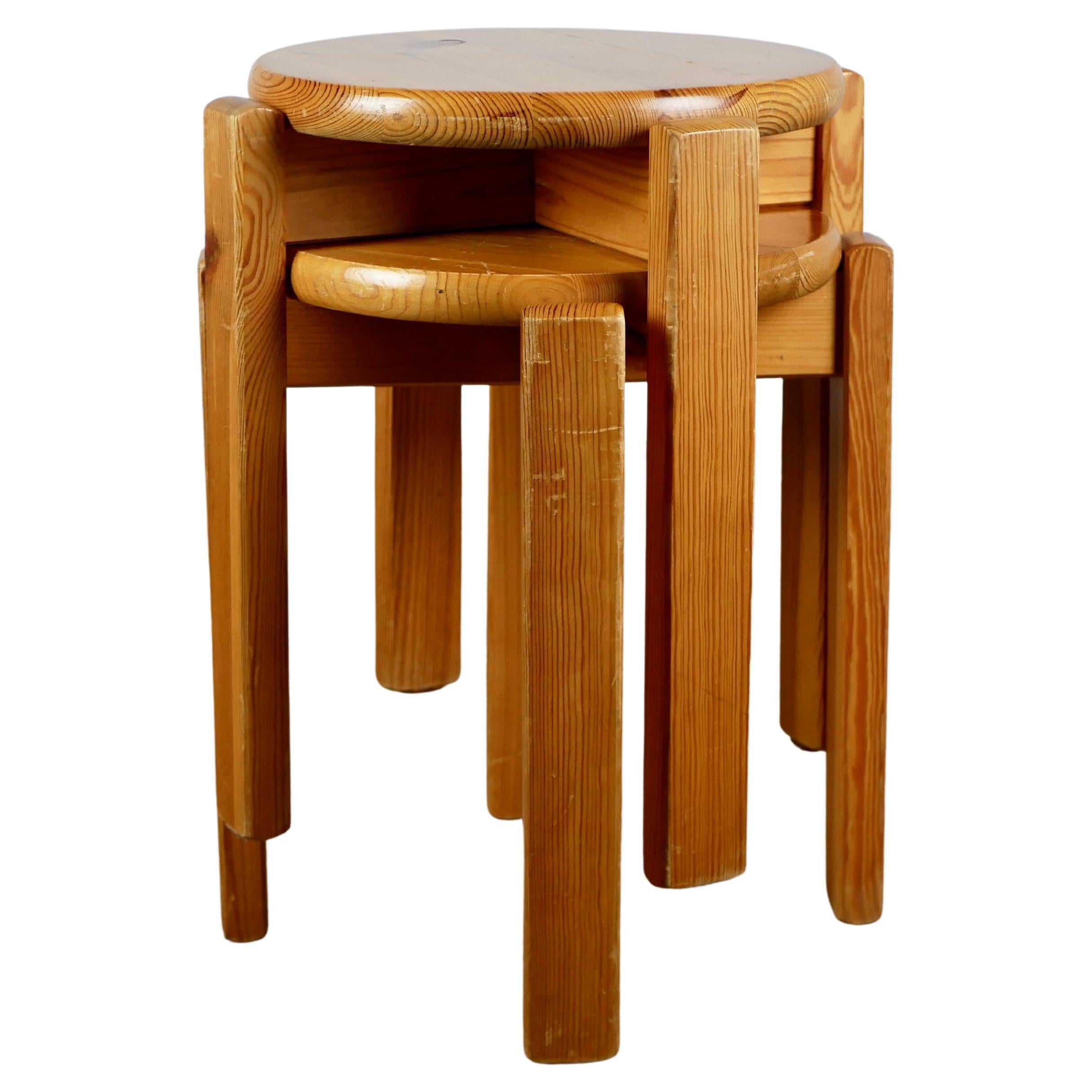 French Stackable Pine Stools from the 1980s