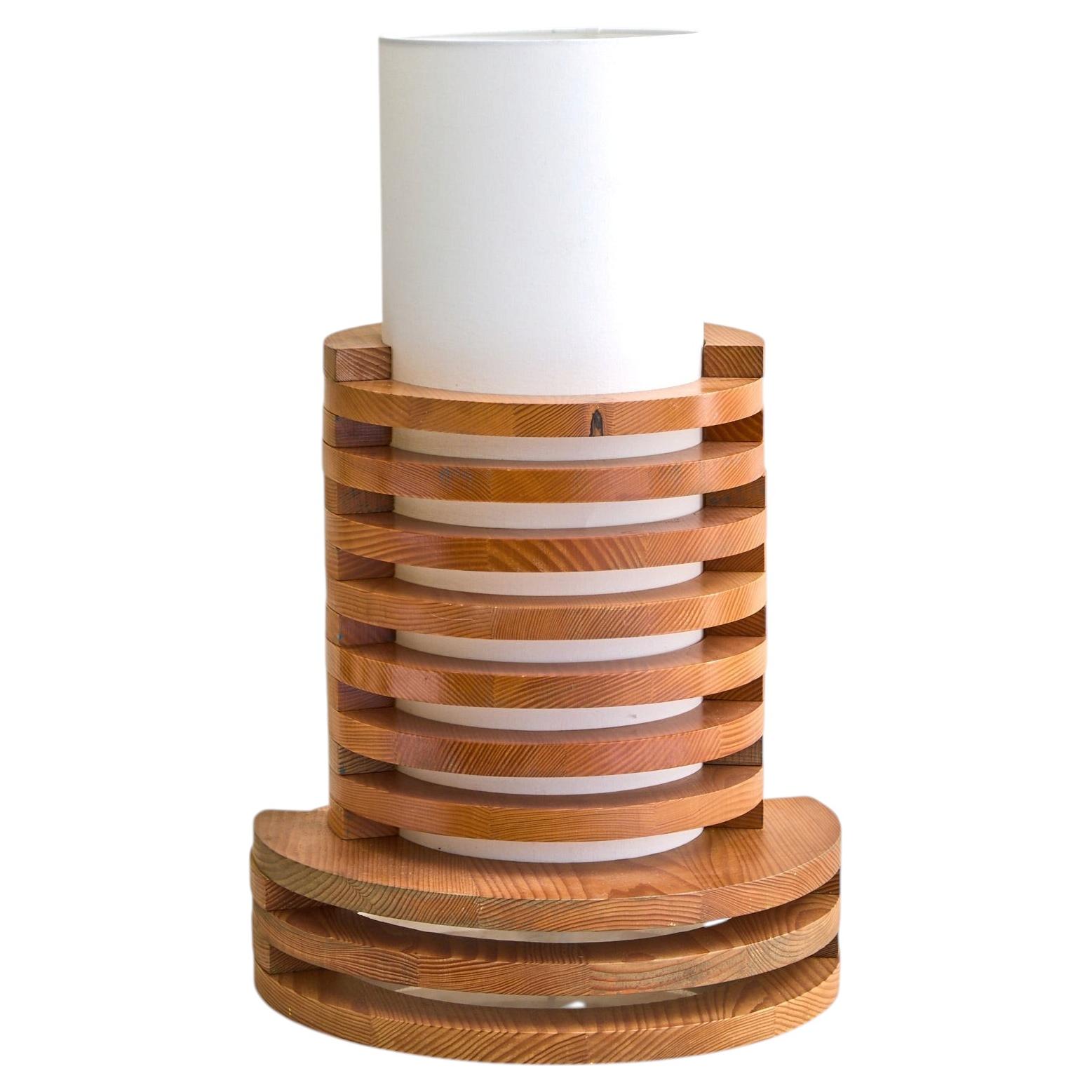 French Stacked Wood Table Lamp, 1970s For Sale