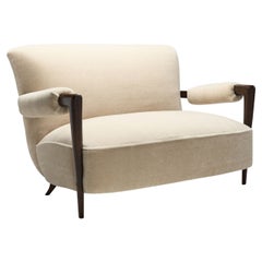 French Stained Wood Sofa with Cuffed Armrests, France, ca 1940s