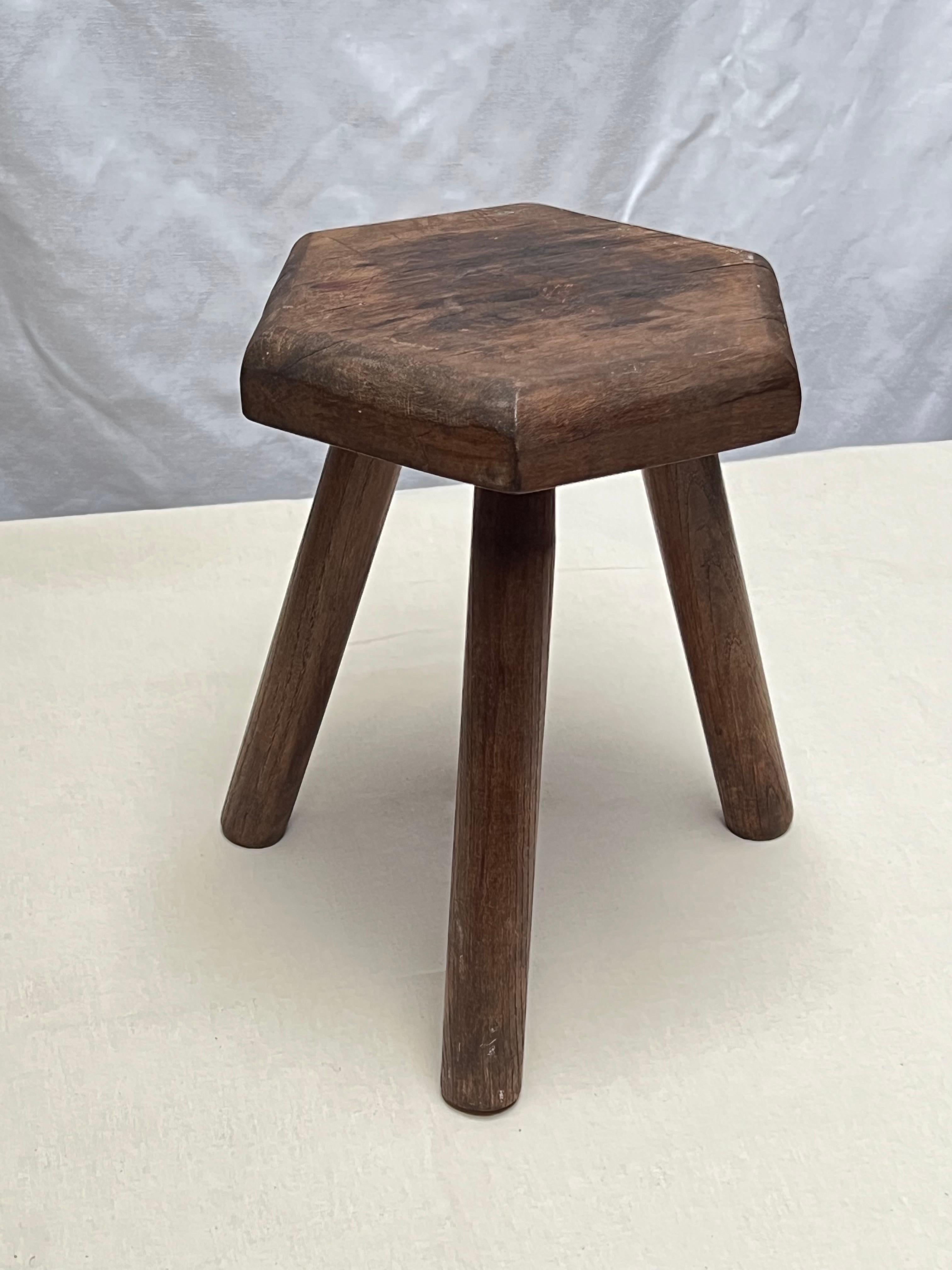French Stained Wooden Stool circa 1940 Brutalist Decorative elements 6