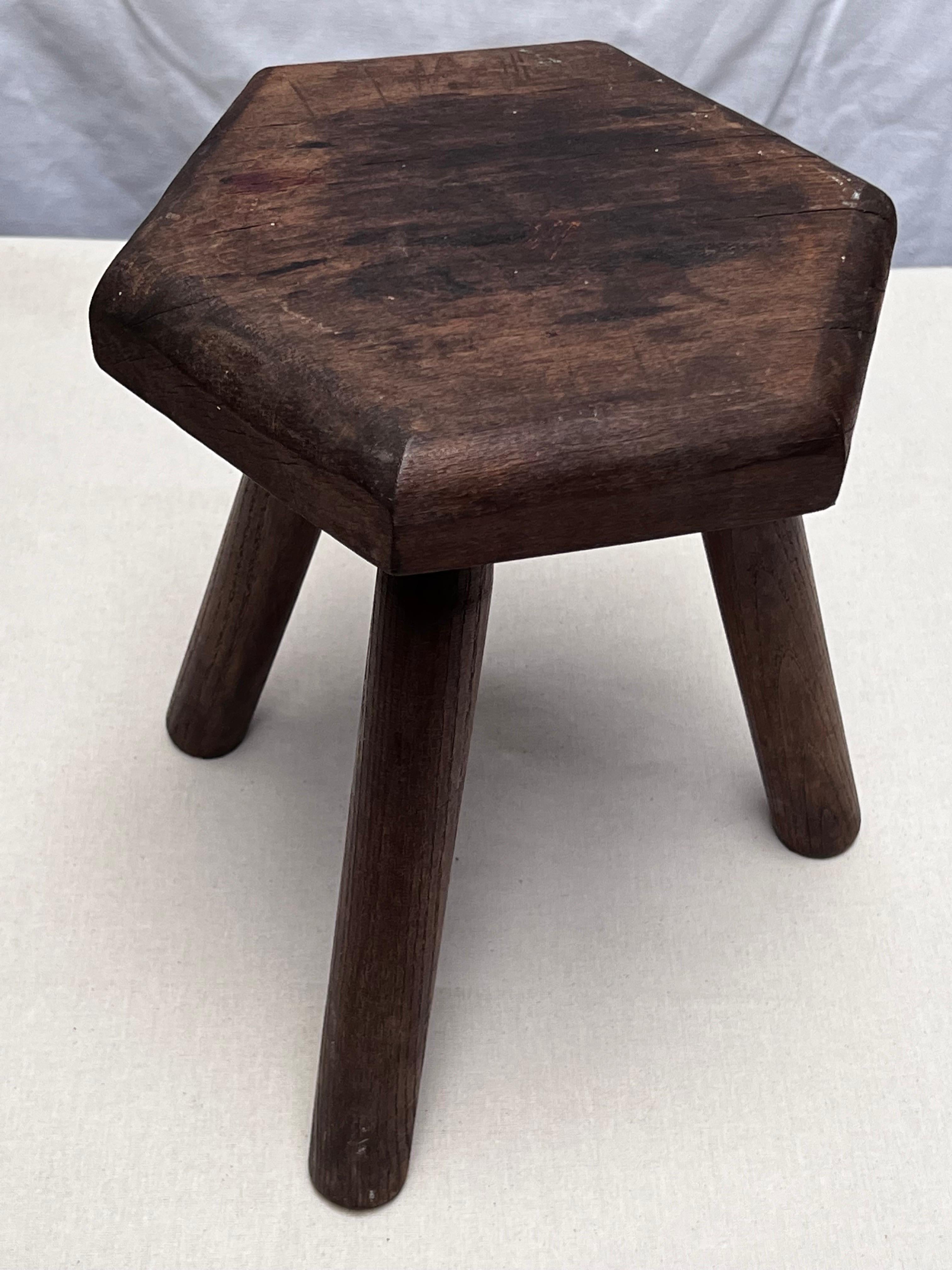 20th Century French Stained Wooden Stool circa 1940 Brutalist Decorative elements