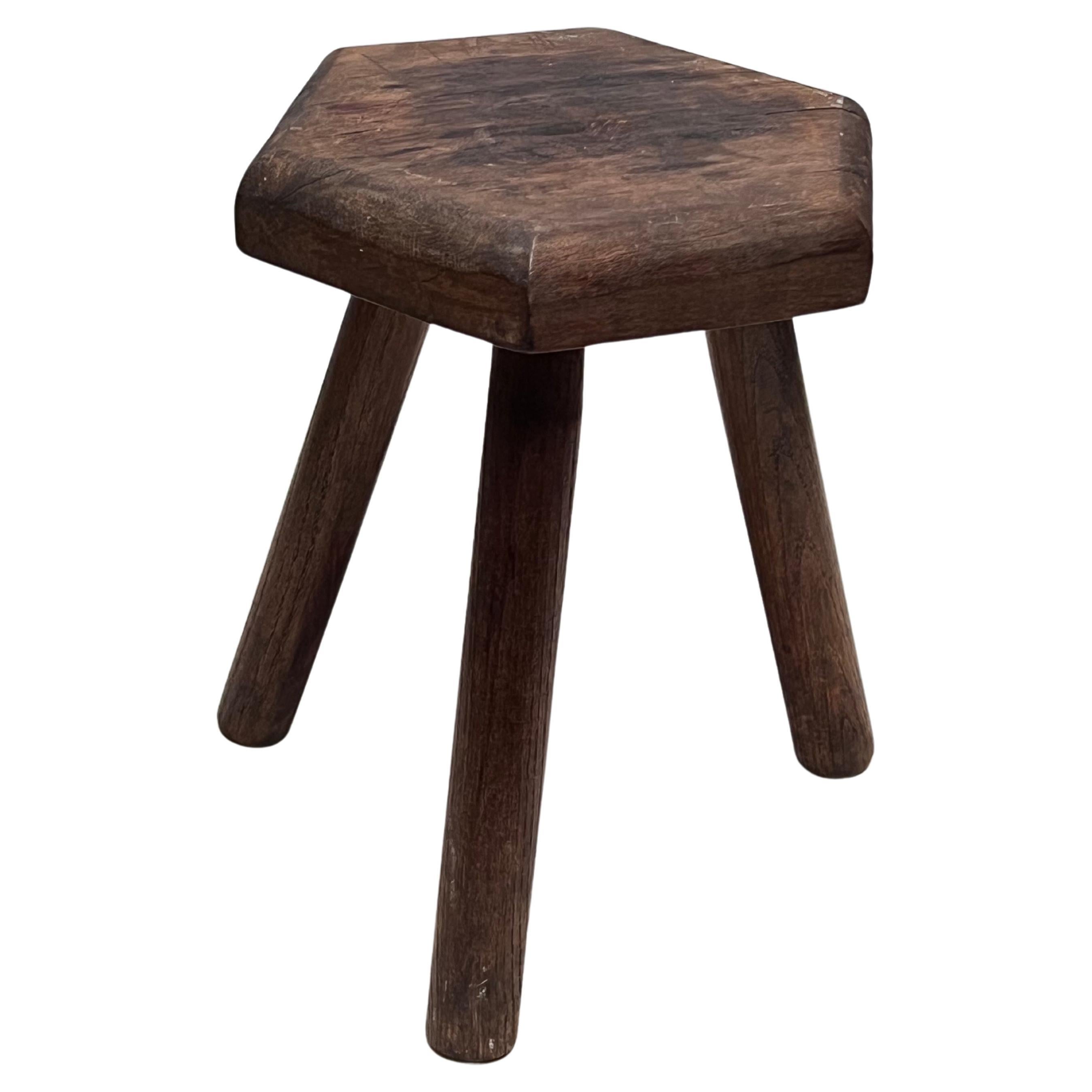 French Stained Wooden Stool circa 1940 Brutalist Decorative elements For Sale