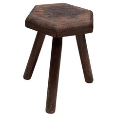 French Stained Wooden Stool circa 1940 Brutalist Decorative elements