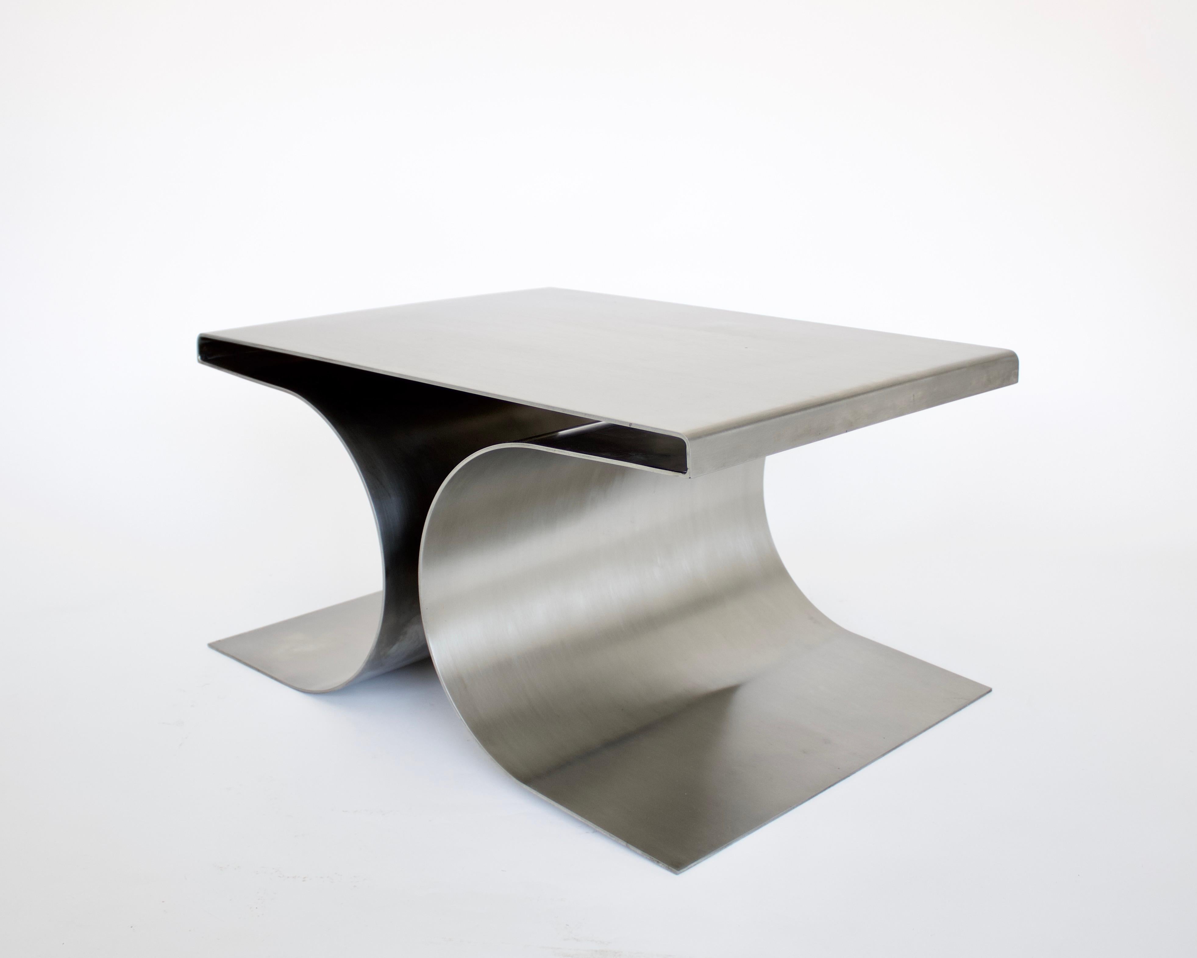 French Stainless Steel Pair Side or Coffee Tables in the Style of Michel Boyer 5