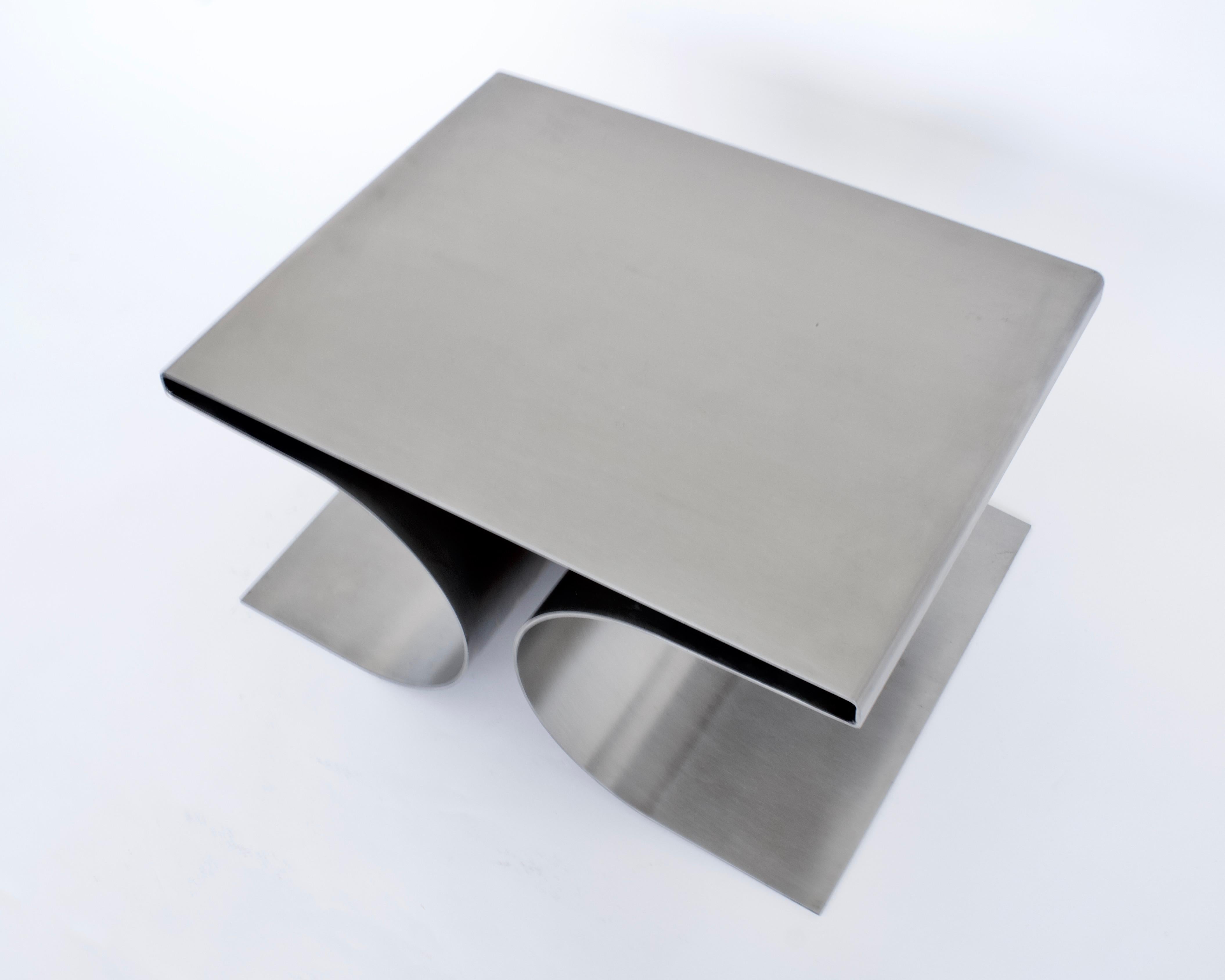 French Stainless Steel Pair Side or Coffee Tables in the Style of Michel Boyer 6