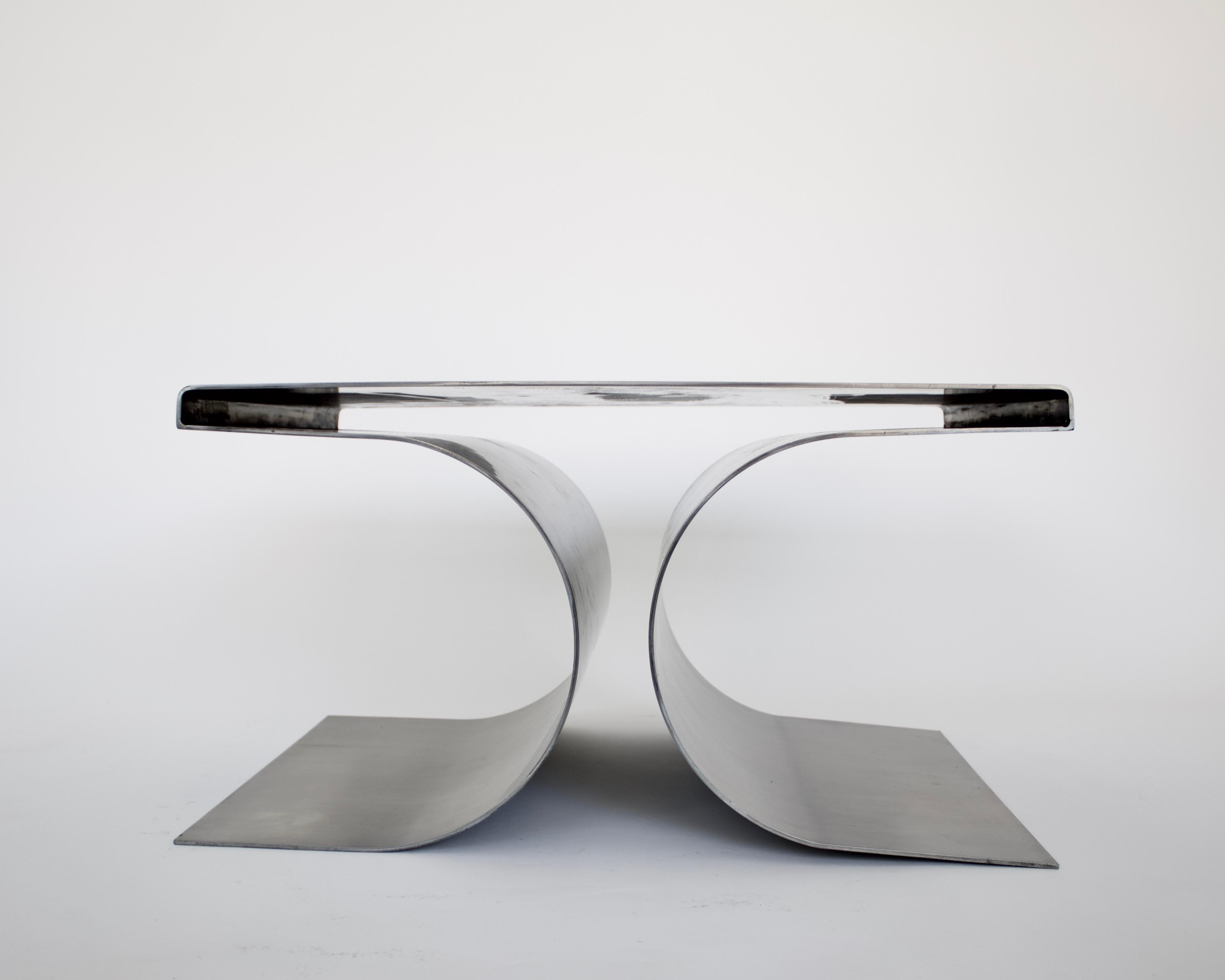 French Stainless Steel Pair Side or Coffee Tables in the Style of Michel Boyer 7