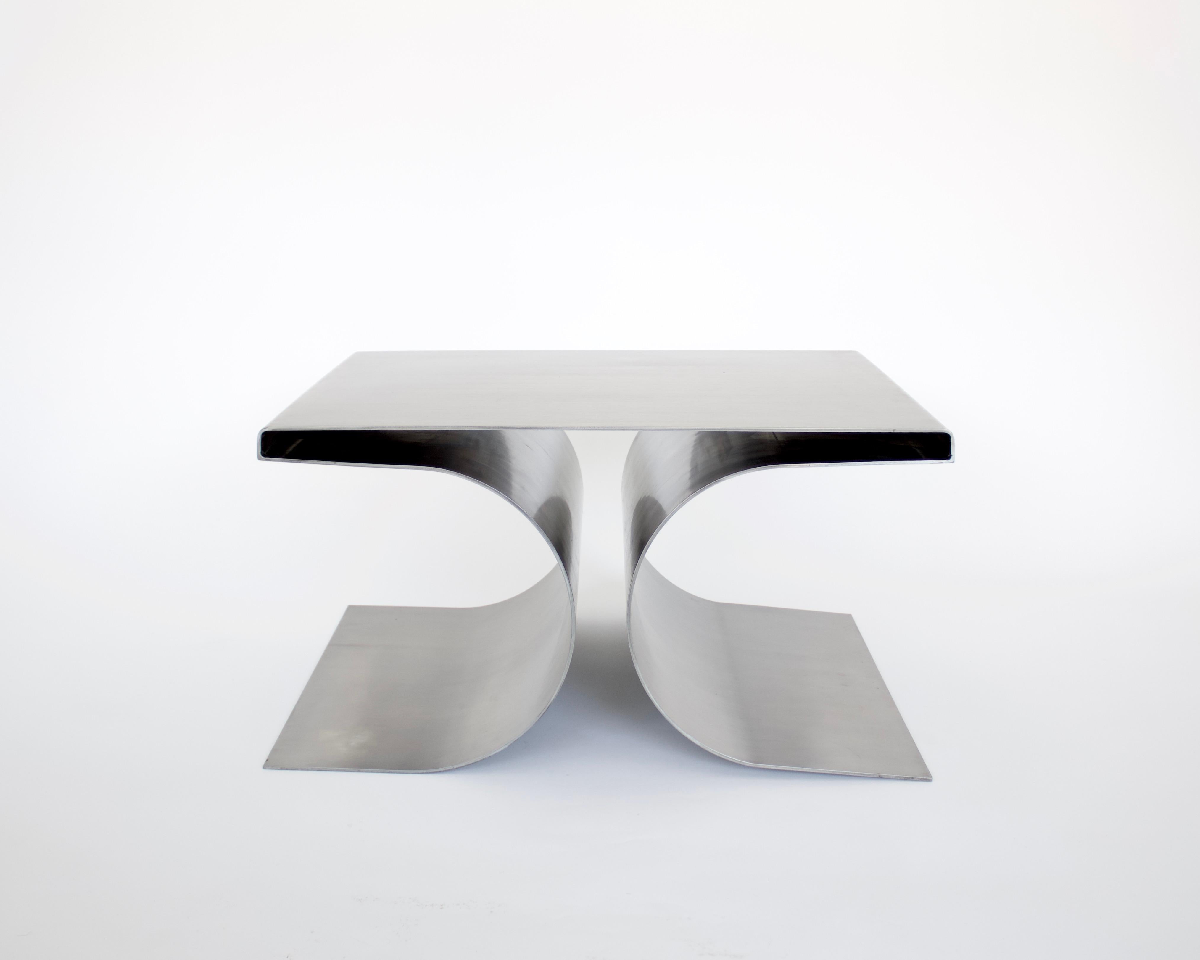 Mid-Century Modern French Stainless Steel Pair Side or Coffee Tables in the Style of Michel Boyer