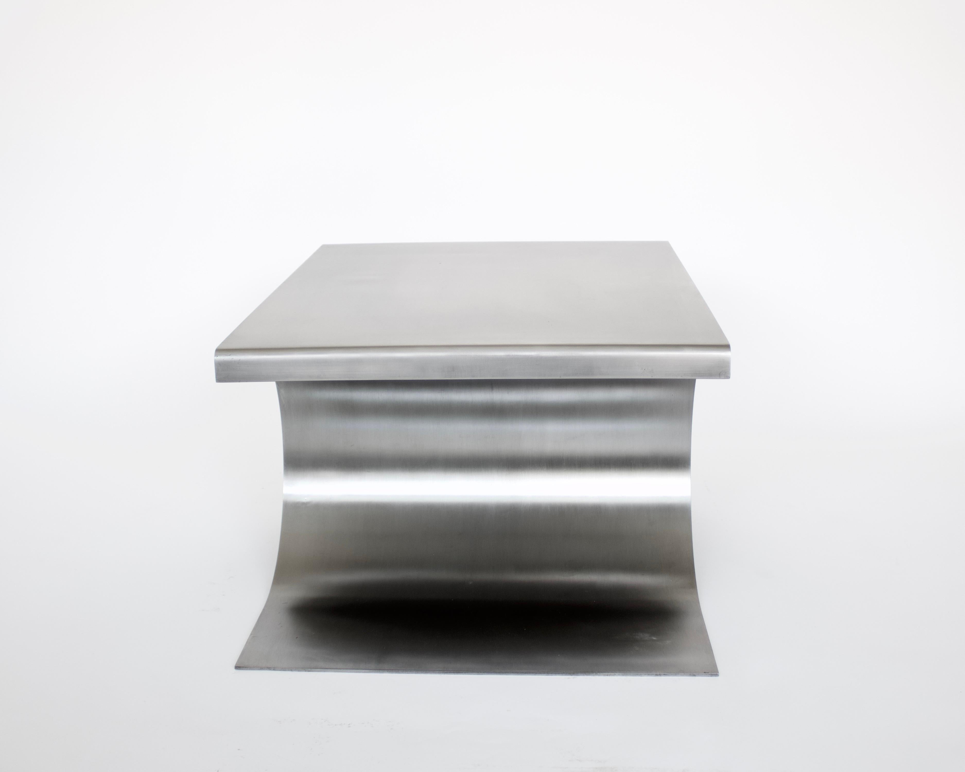 Late 20th Century French Stainless Steel Pair Side or Coffee Tables in the Style of Michel Boyer