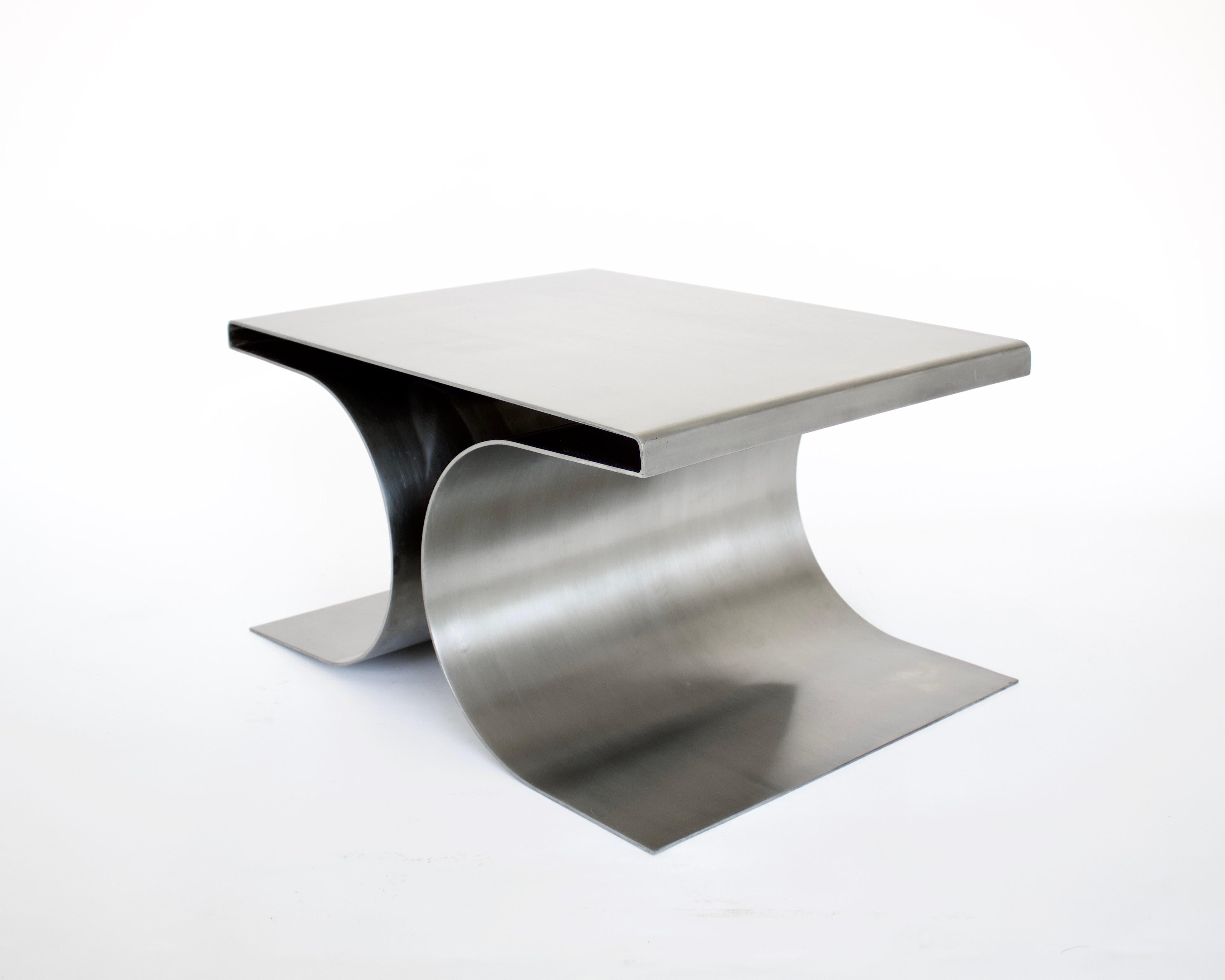 French Stainless Steel Pair Side or Coffee Tables in the Style of Michel Boyer 1