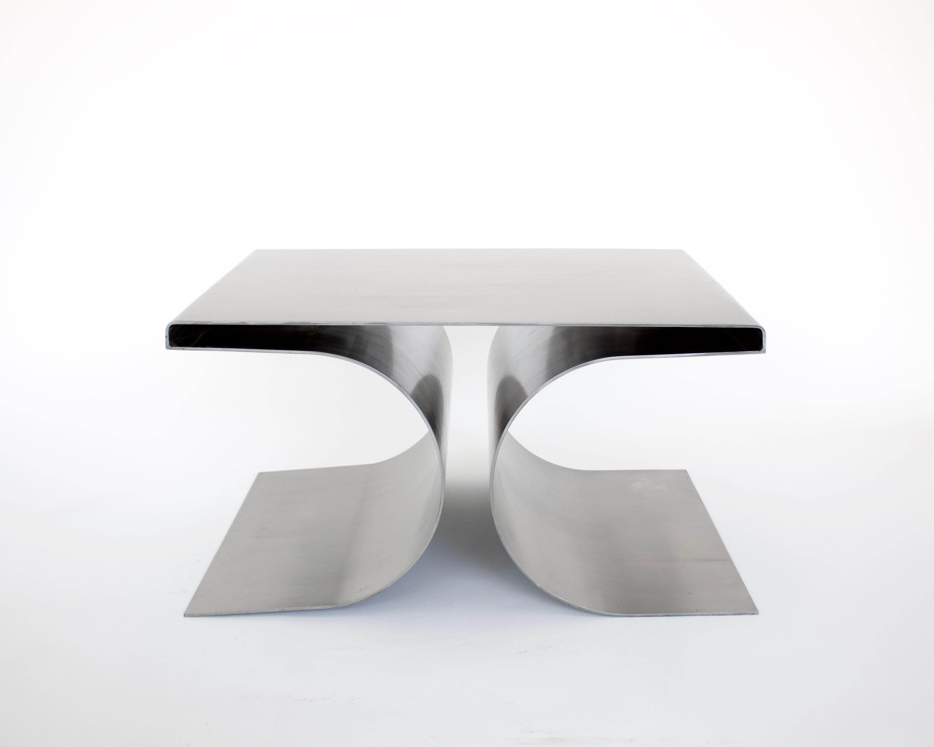 French Stainless Steel Pair Side or Coffee Tables in the Style of Michel Boyer 2