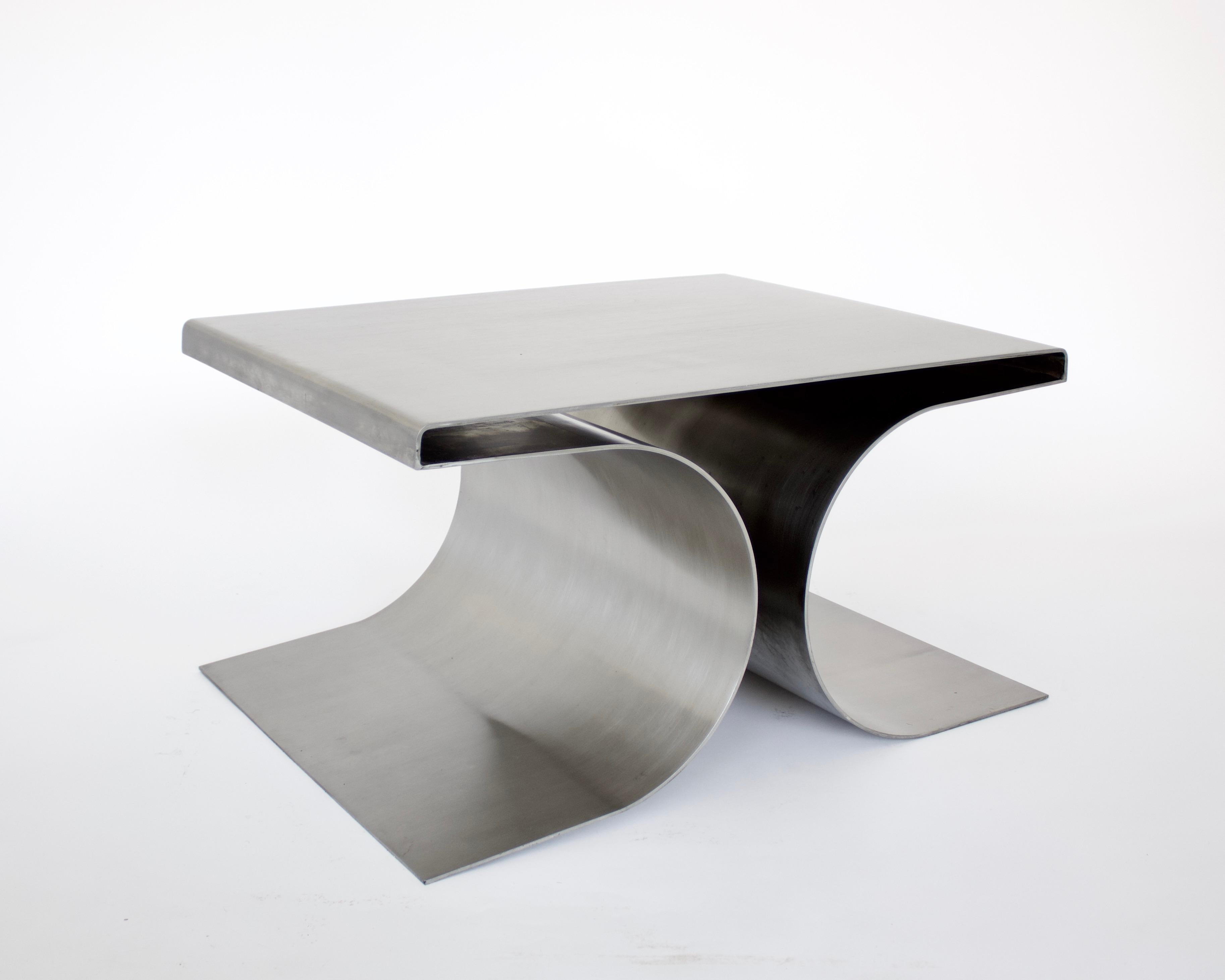 French Stainless Steel Pair Side or Coffee Tables in the Style of Michel Boyer 3