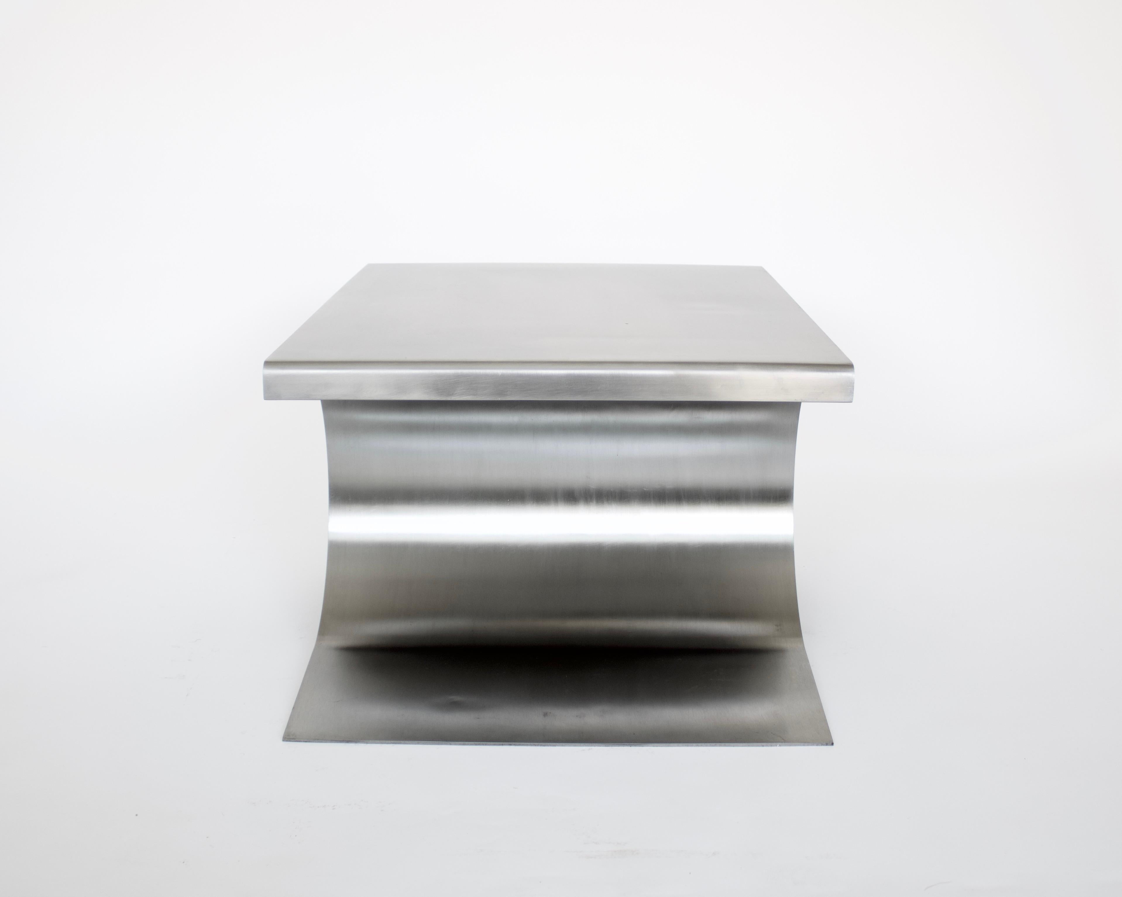 French Stainless Steel Pair Side or Coffee Tables in the Style of Michel Boyer 4