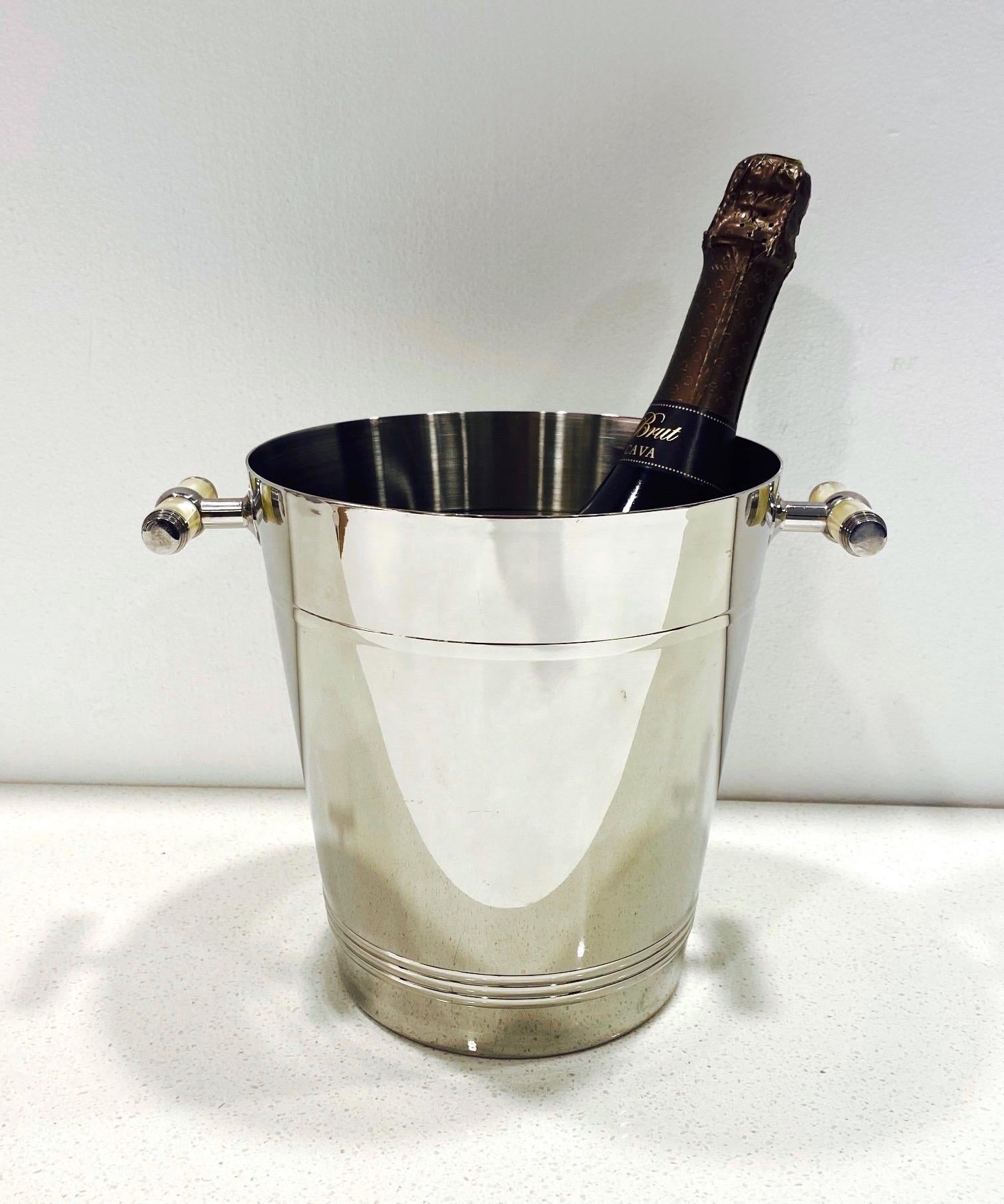 French Stainless Steel Wine Cooler Ice Bucket with Pearlescent Handles 3