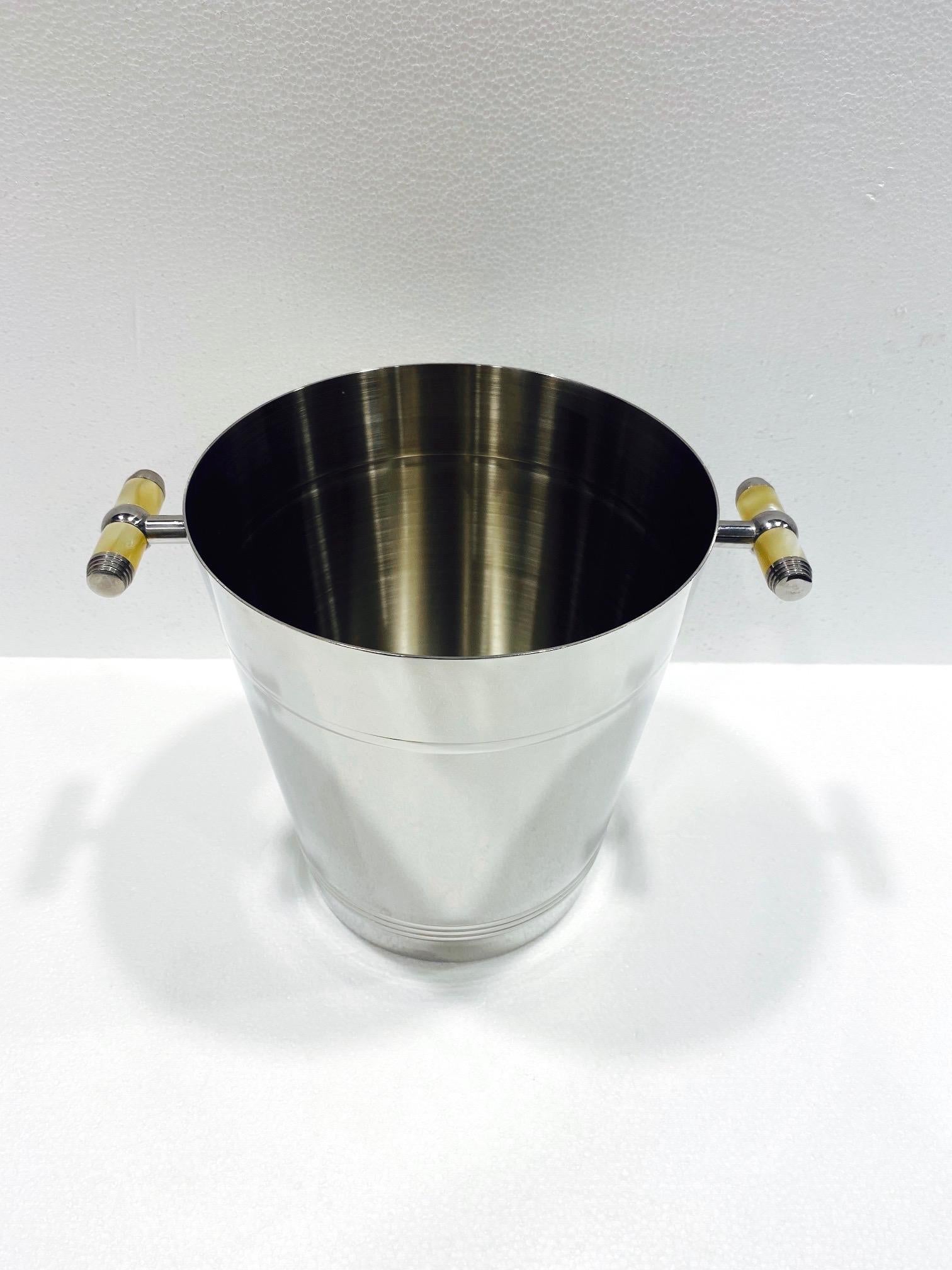 Hand-Crafted French Stainless Steel Wine Cooler Ice Bucket with Pearlescent Handles
